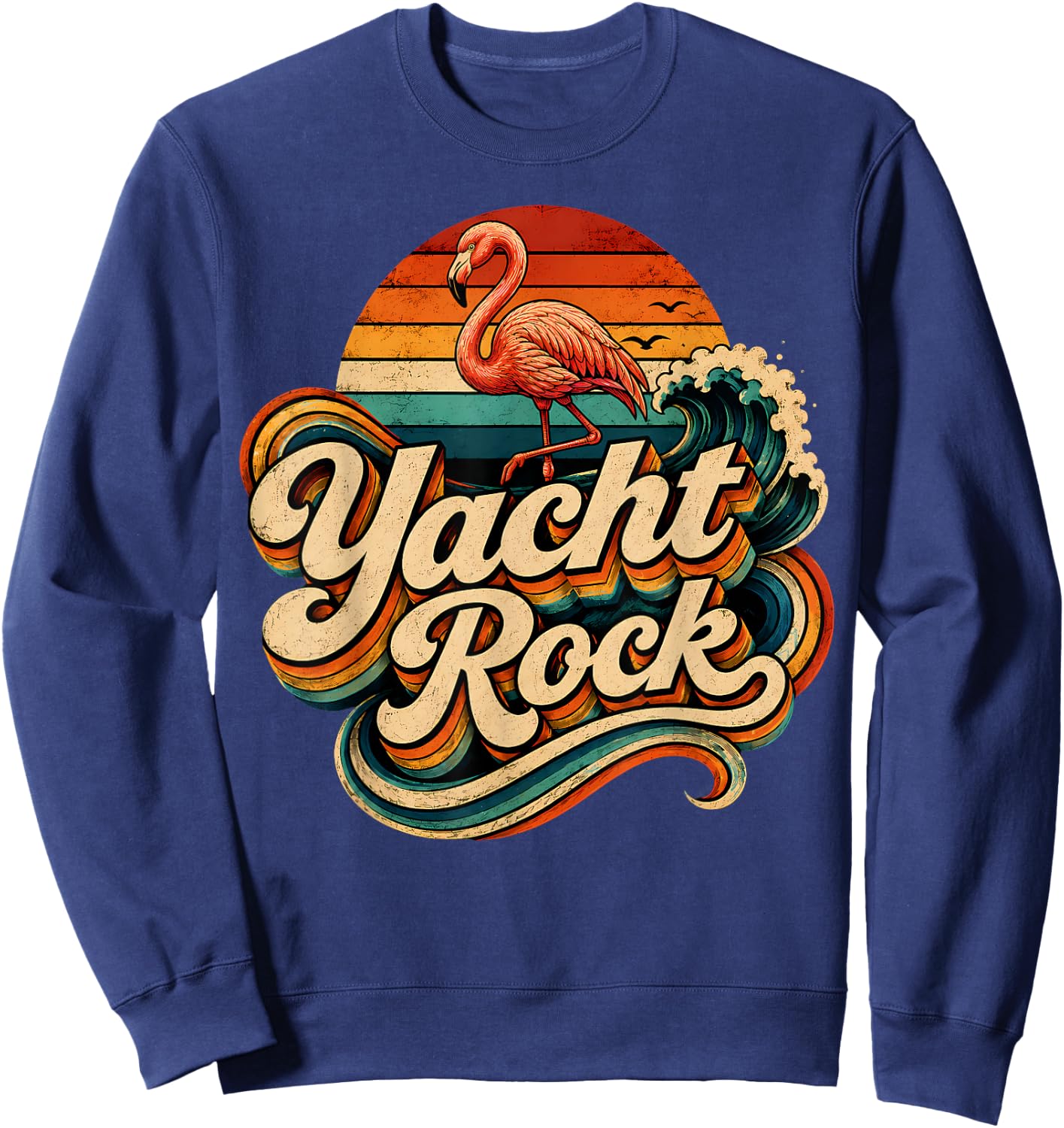 Yacht Rock Flamingo Vintage 70s 80s Music Vibes Grunge Retro Sweatshirt - Sweatshirt | Navy