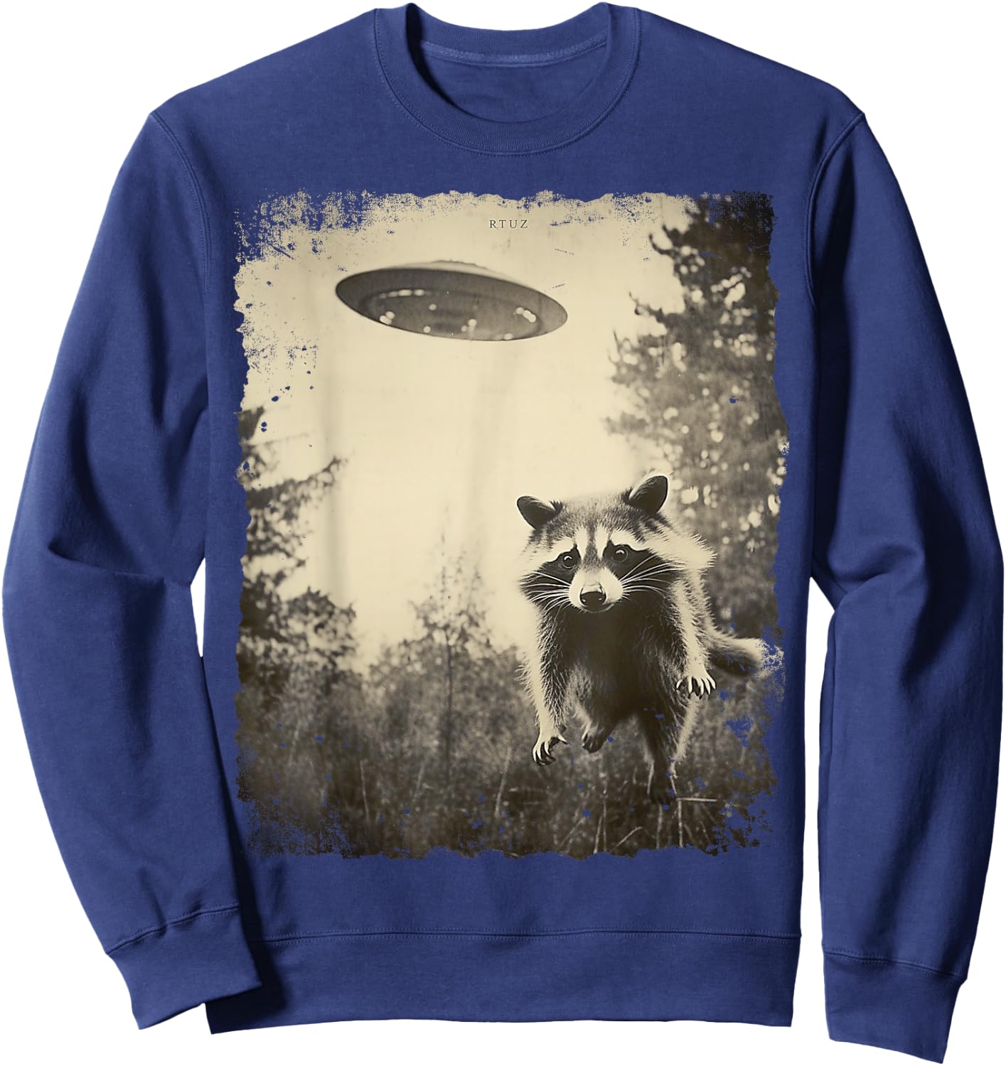 Vintage Hipster Retro Raccoon Streetwear Alien UFO Waschbär Sweatshirt - Sweatshirt | Navy