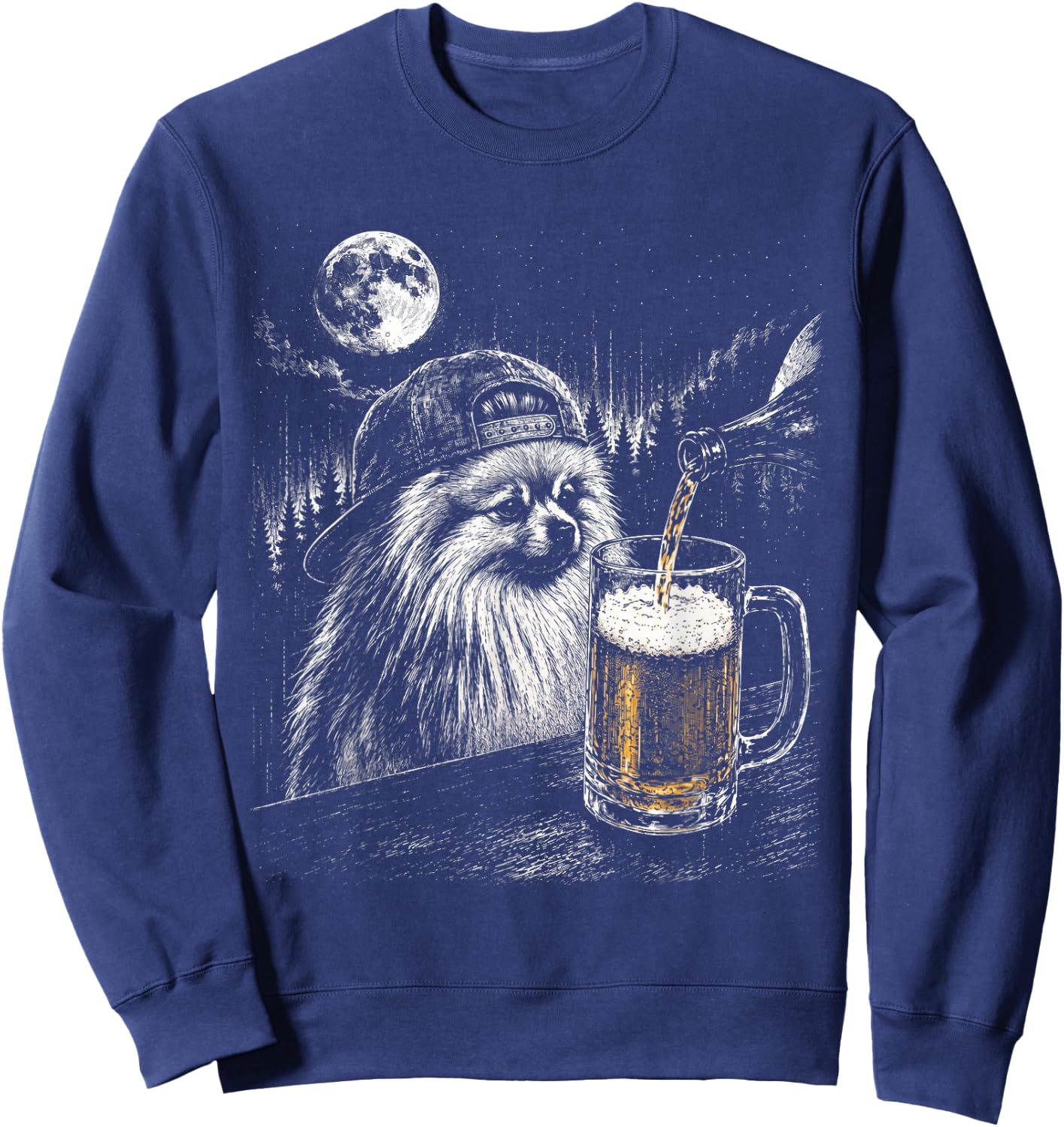 Dog Drinking Beer Cute Pomeranian Meme Pet Lover Humor Sweatshirt - Sweatshirt | Navy