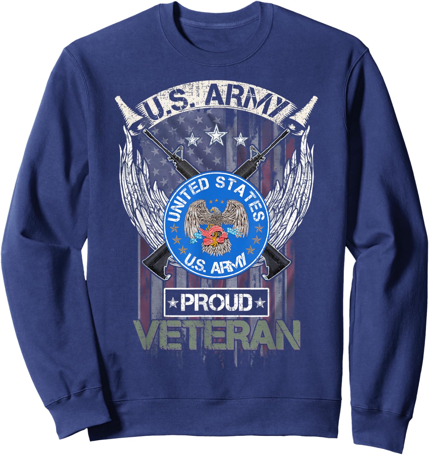 Vintage USA American Flag US Army Proud Veteran Military Women Men Sweatshirt - Sweatshirt | Navy