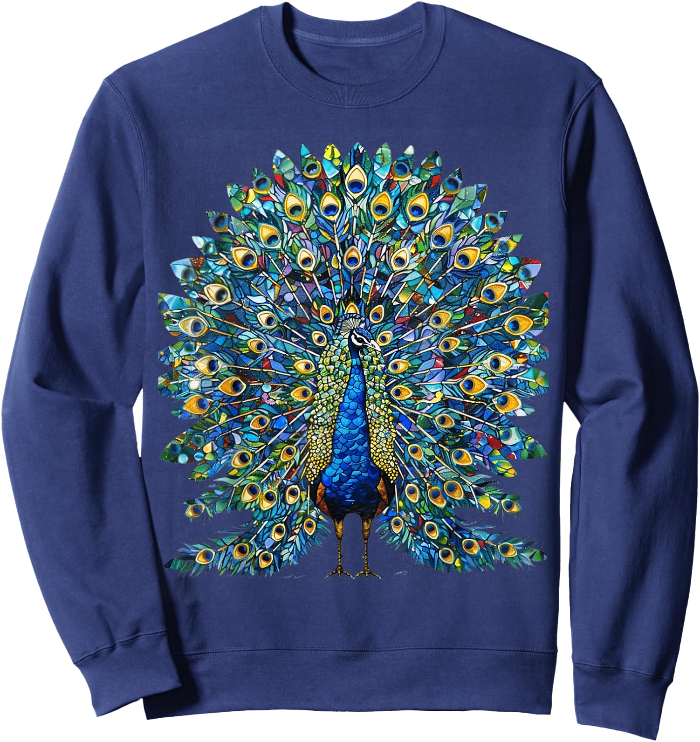 Colorful Stained Glass Peacock Artwork Sweatshirt - Sweatshirt | Navy