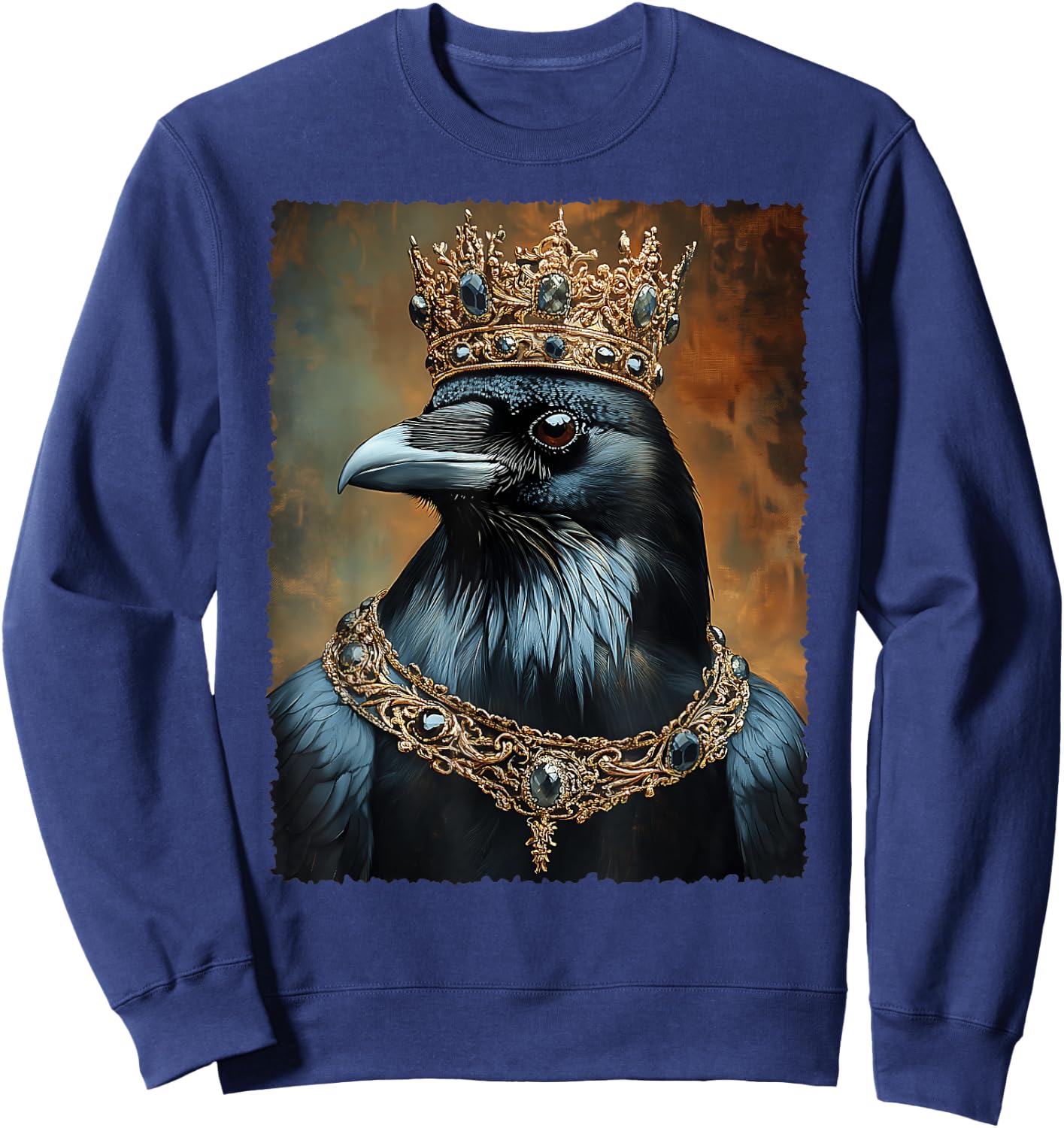 Vintage Black Crow Raven Bird Halloween King Crown Gothic Sweatshirt - Sweatshirt | Navy
