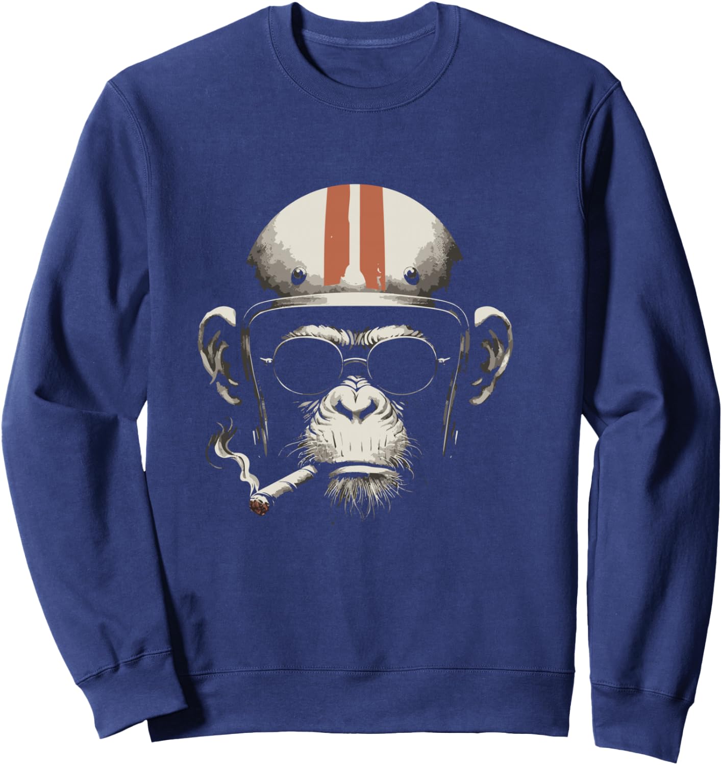 Cigar Smoking Monkey Retro Vintage Motorcycle Helmet Sweatshirt - Sweatshirt | Navy