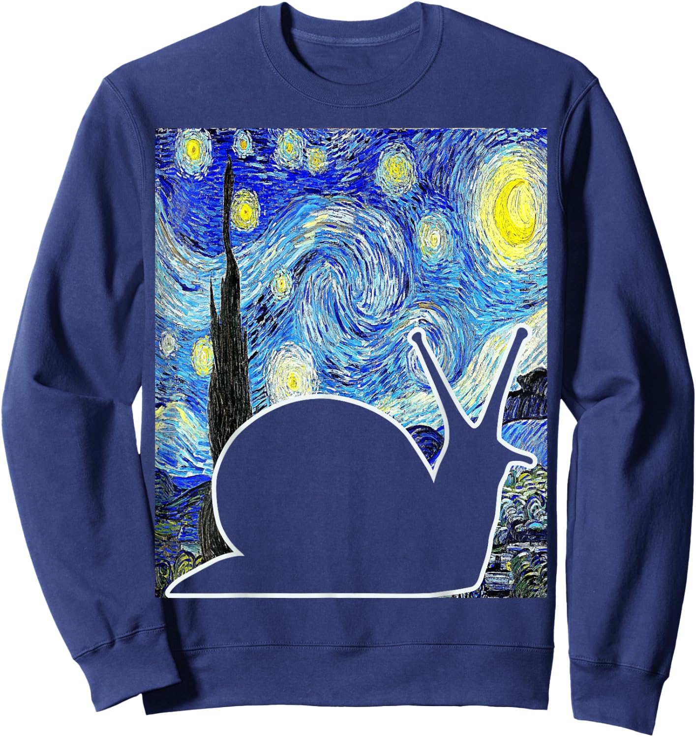 Malacologist Snail Van Gogh Famous Painting Starry Night Snail Lover Art - Women's -Kids Black Small Classic Fit Short Sleeve Cotton Blend Sweatshirt - Sweatshirt | Navy
