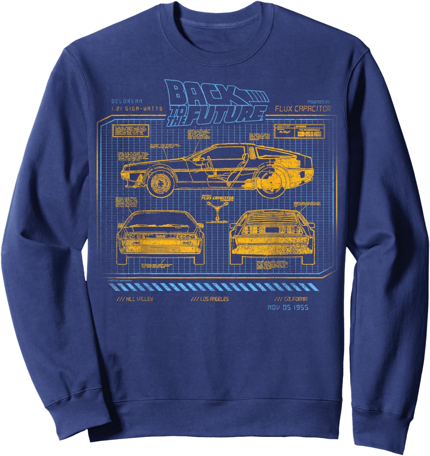 Back to The Future 35th Anniversary Delorean Schematics Sweatshirt - Sweatshirt | Navy