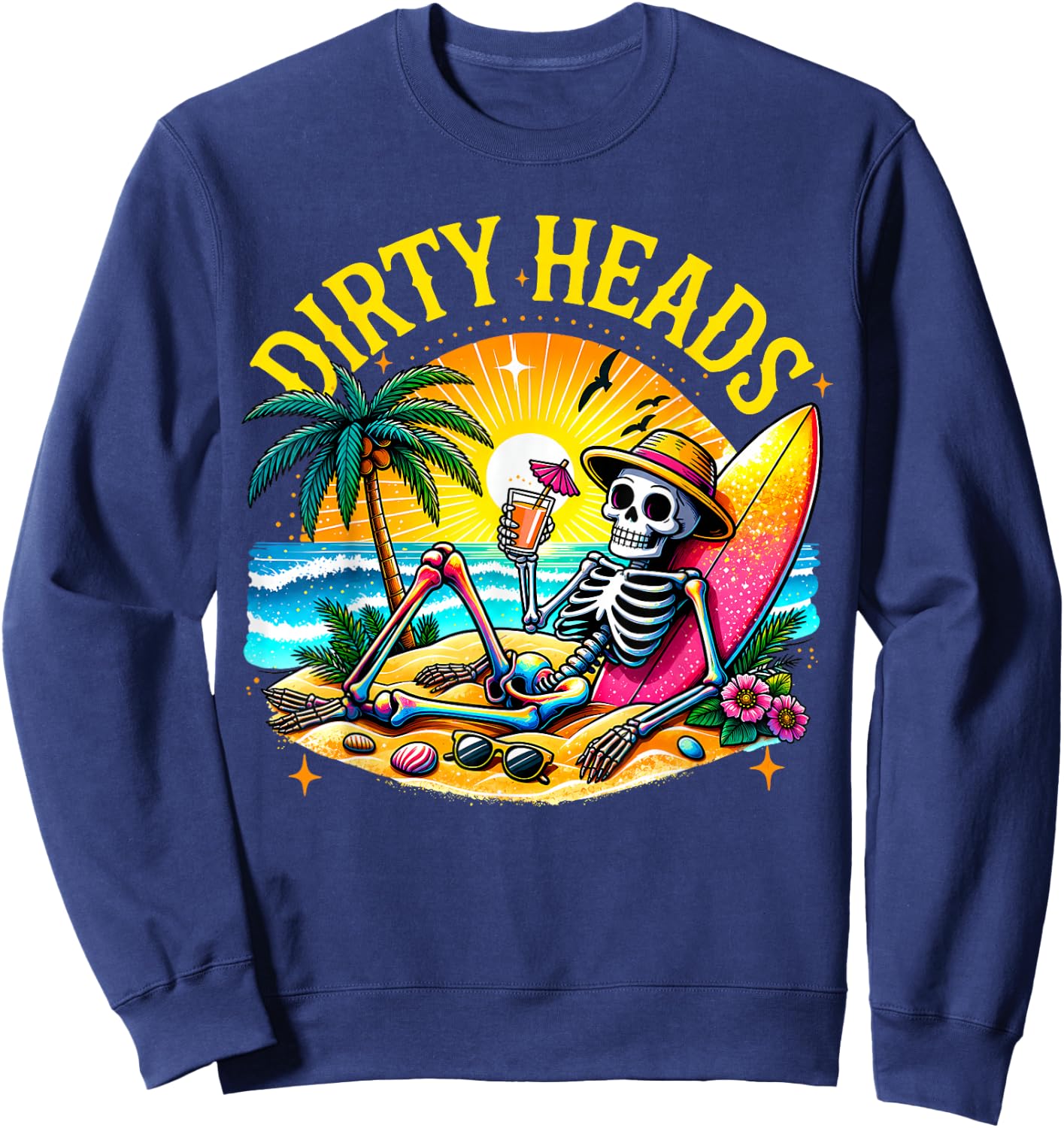 Dirty Heads Skeleton Beach Summer Vacation Sweatshirt - Sweatshirt | Navy