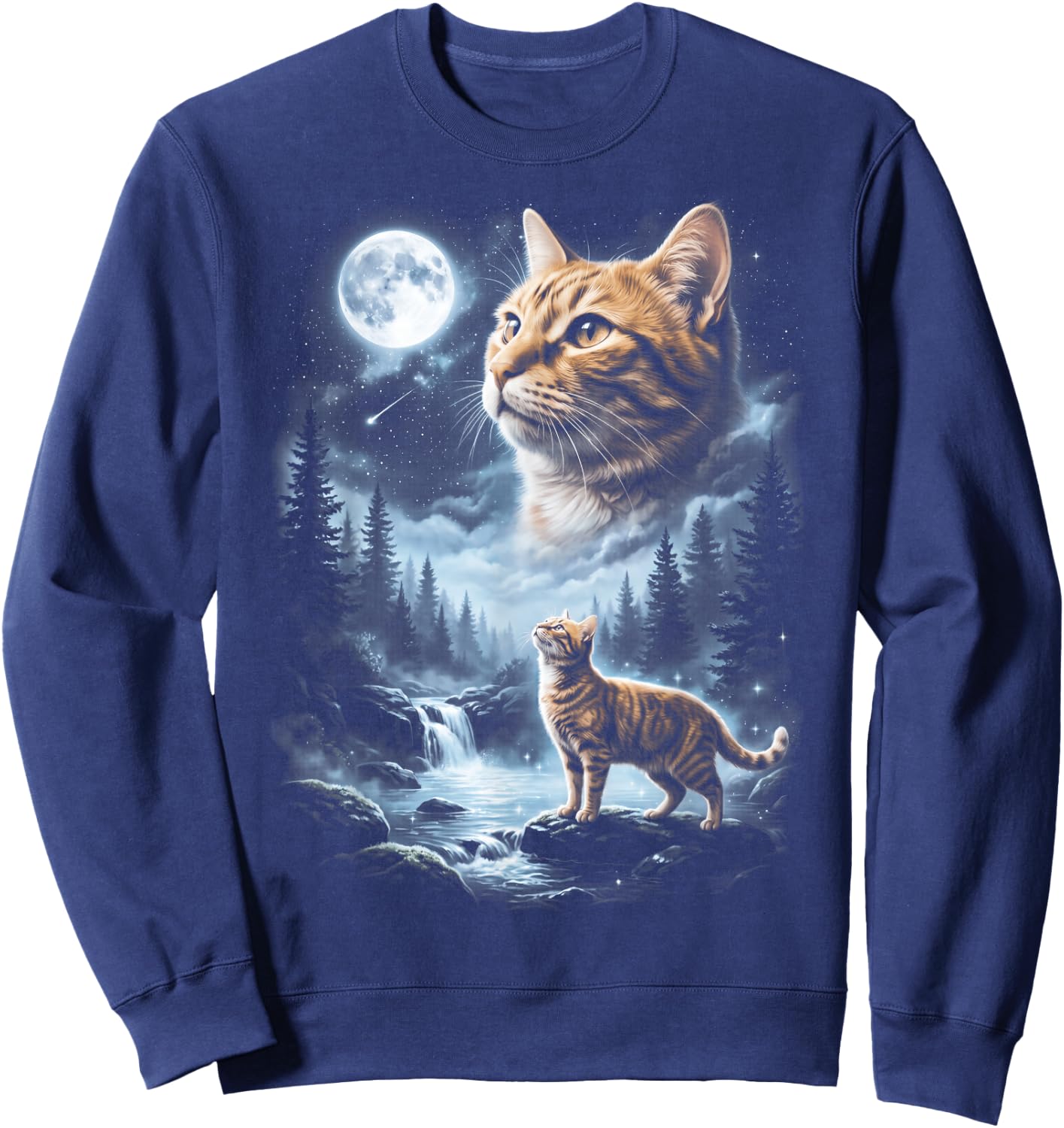 Orange Tabby Cat Howling at Moon 90's Retro Sweatshirt - Sweatshirt | Navy