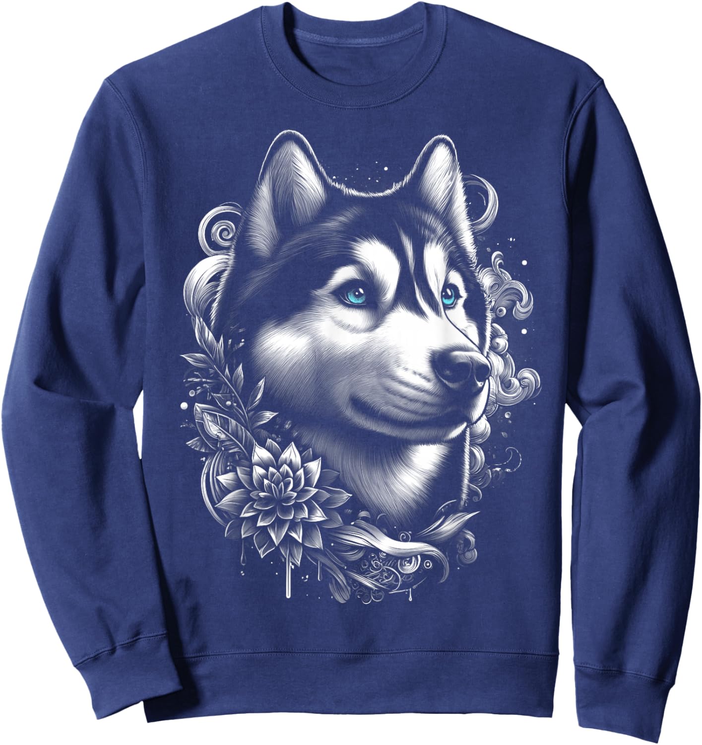 Cooler Husky mit blauen Augen und Blumen Deko Sweatshirt - Sweatshirt | Navy