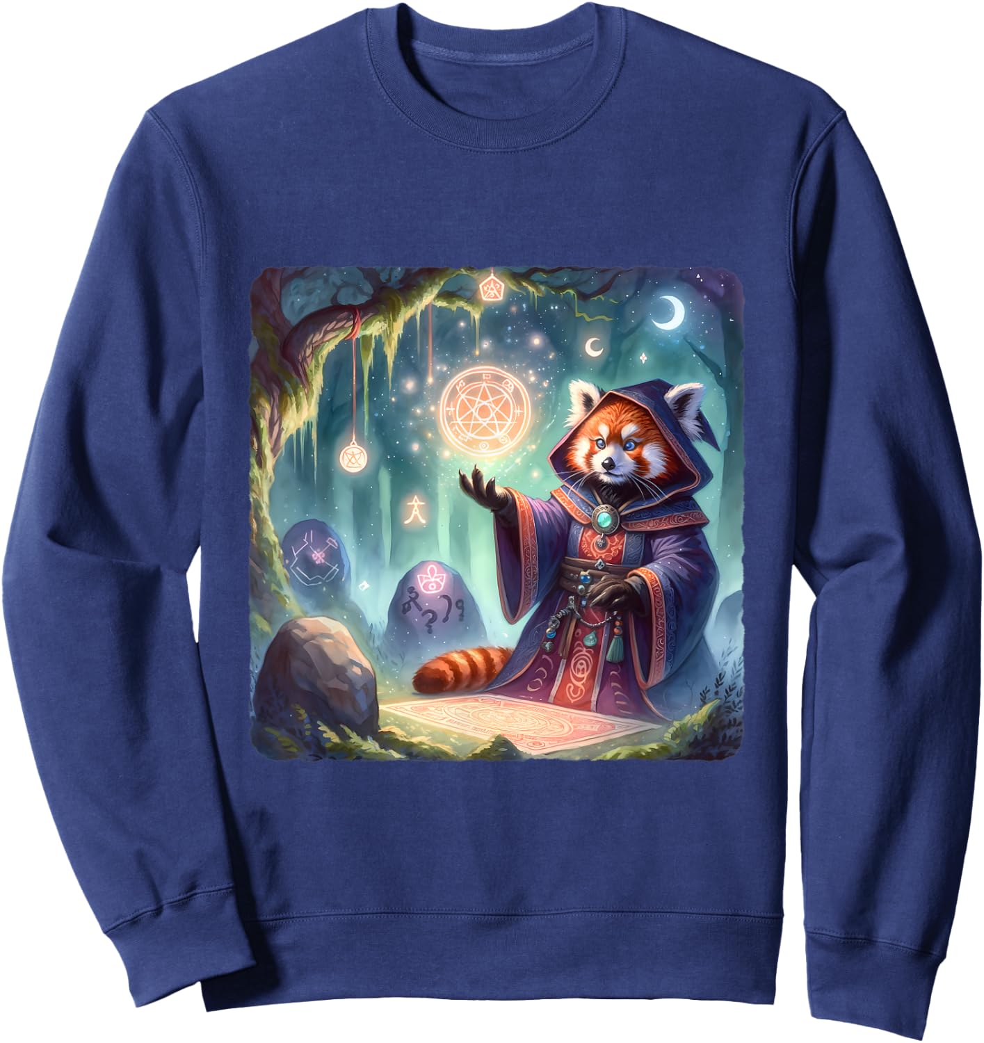 Red Panda Wizard Casting A Spell. Magic Sweatshirt - Sweatshirt | Navy