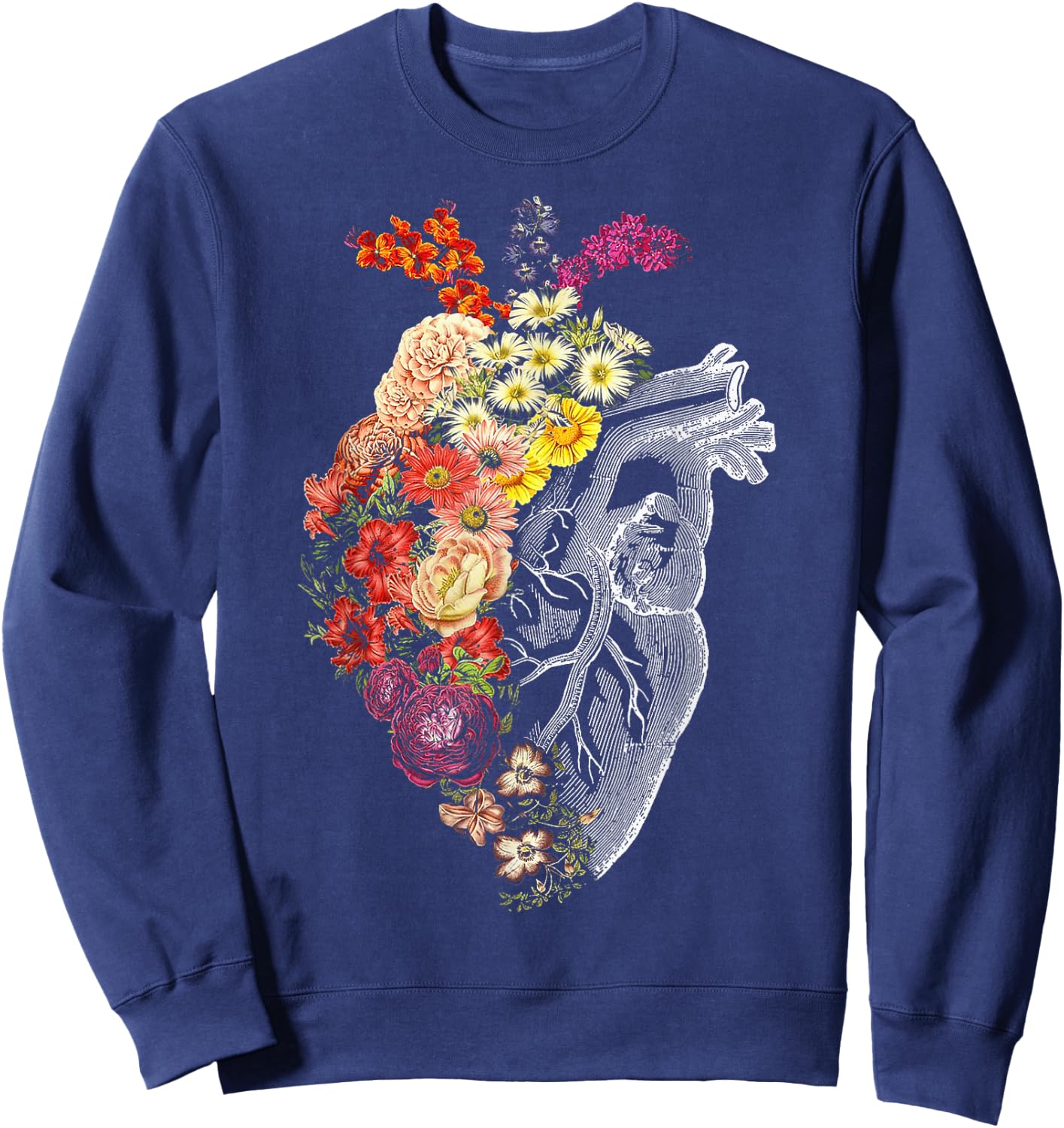Anatomical Heart And Flowers Funny Nurse Gift Graduation Sweatshirt - Sweatshirt | Navy