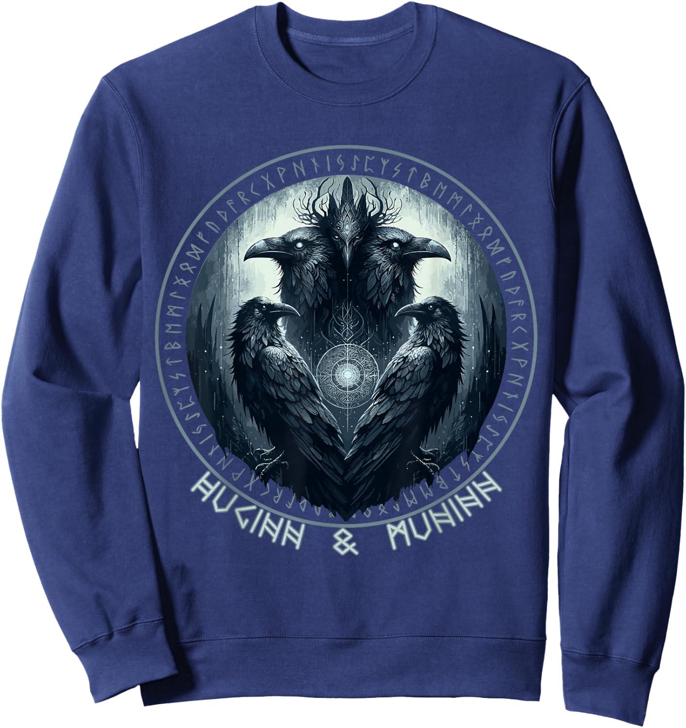 Odin Ravens Huginn & Muninn Vegvisir Vikings Myth Sweatshirt - Sweatshirt | Navy