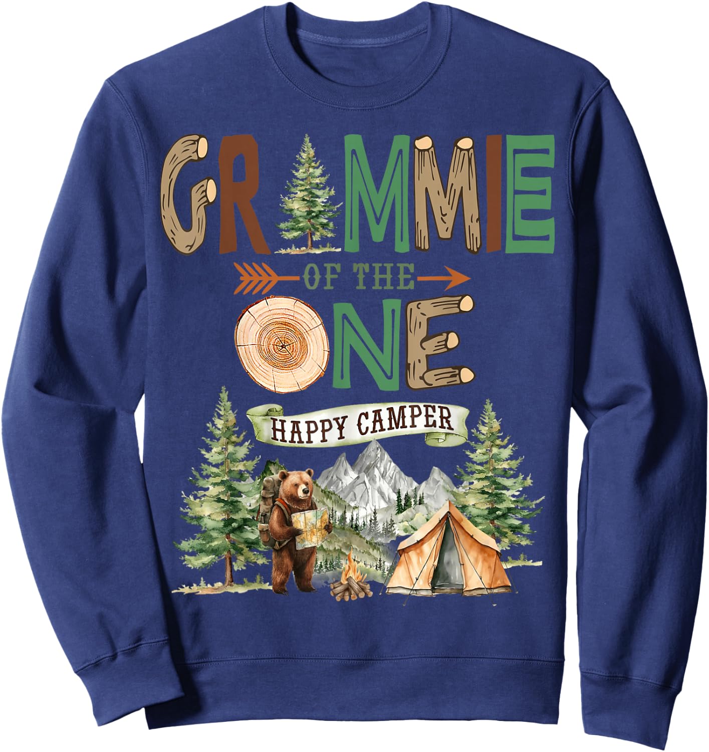Grammie of The One Happy Camper 1st Birthday Camping Sweatshirt - Sweatshirt | Navy
