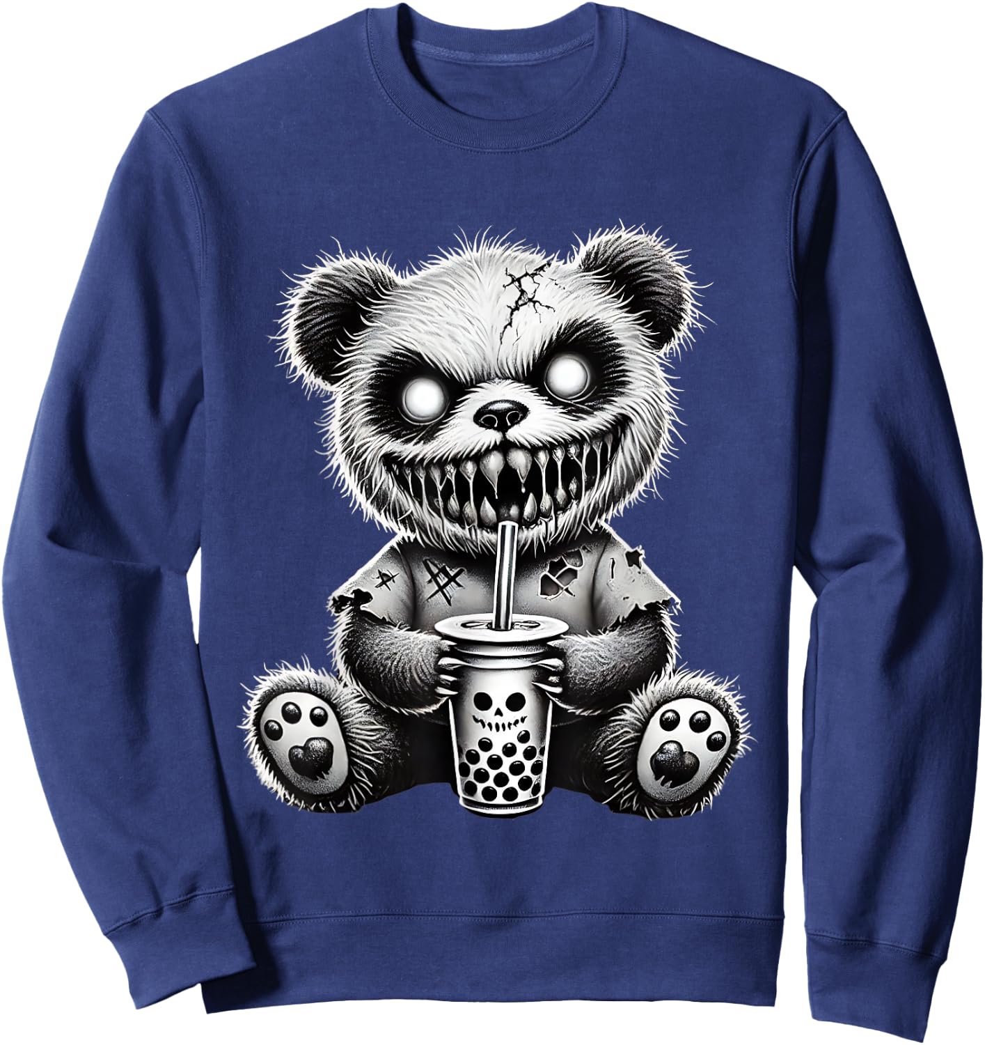 Creepy Panda Bubble Tea Halloween Sweatshirt - Sweatshirt | Navy
