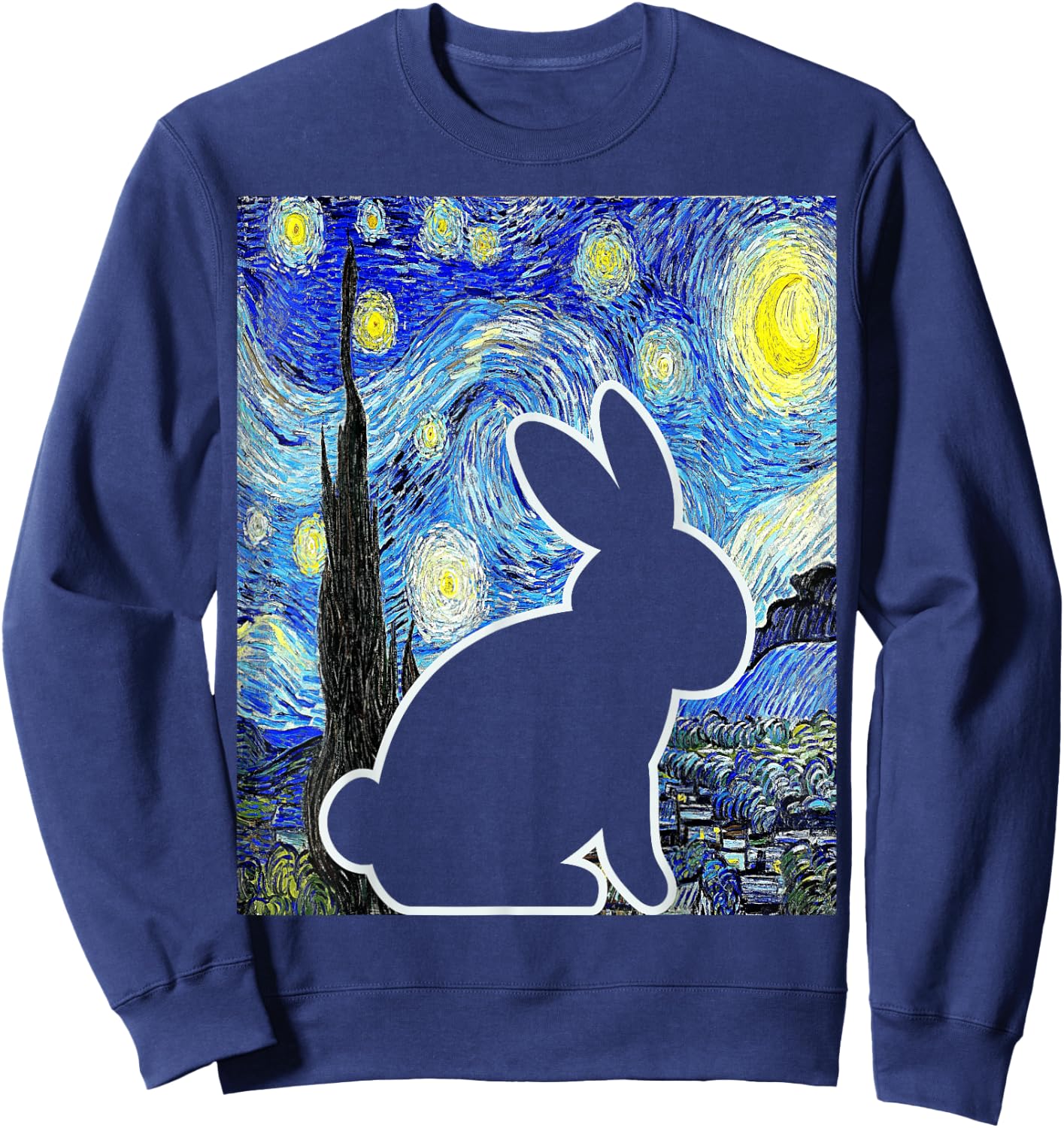 Rabbit Starry Night Bunny Lover Van Gogh Painting Sweatshirt - Sweatshirt | Navy