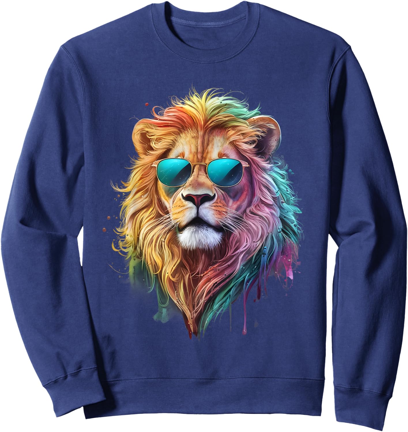 Lion Men Women Colorful Watercolor Lion , black Sweatshirt - Sweatshirt | Navy