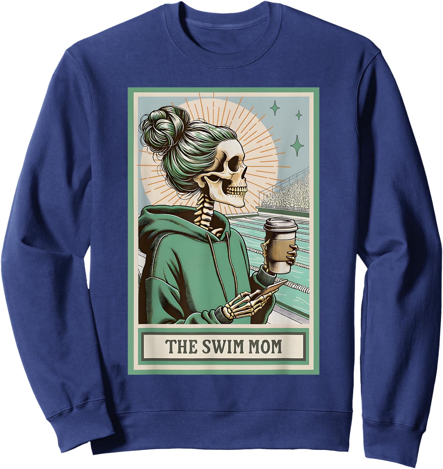 The Swim Mom Skeleton Tarot Card, Swim Mama Sweatshirt - Sweatshirt | Navy