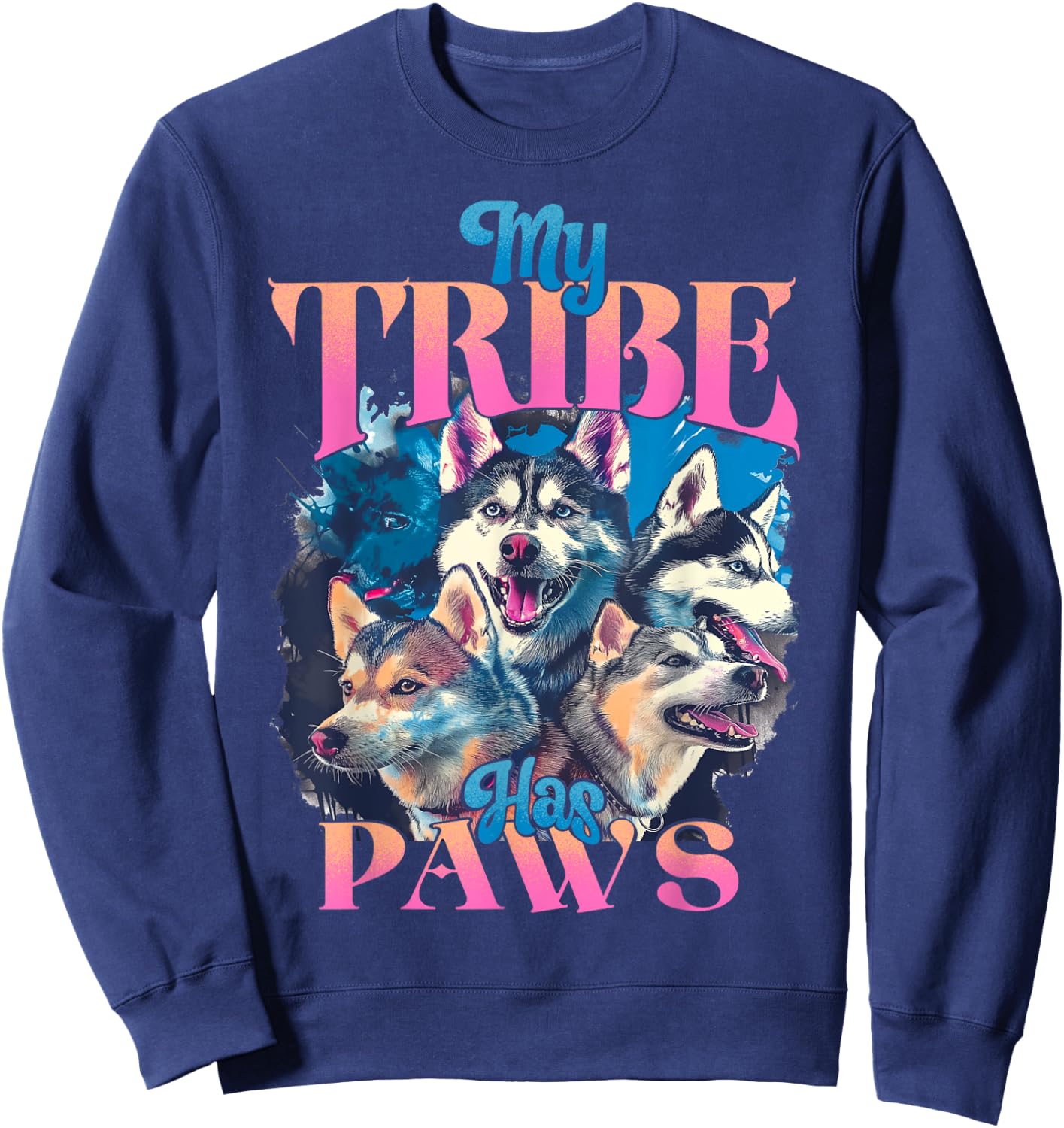 Dog Lover Bootleg Siberian Husky Dog Owner Girl and Woman Sweatshirt - Sweatshirt | Navy
