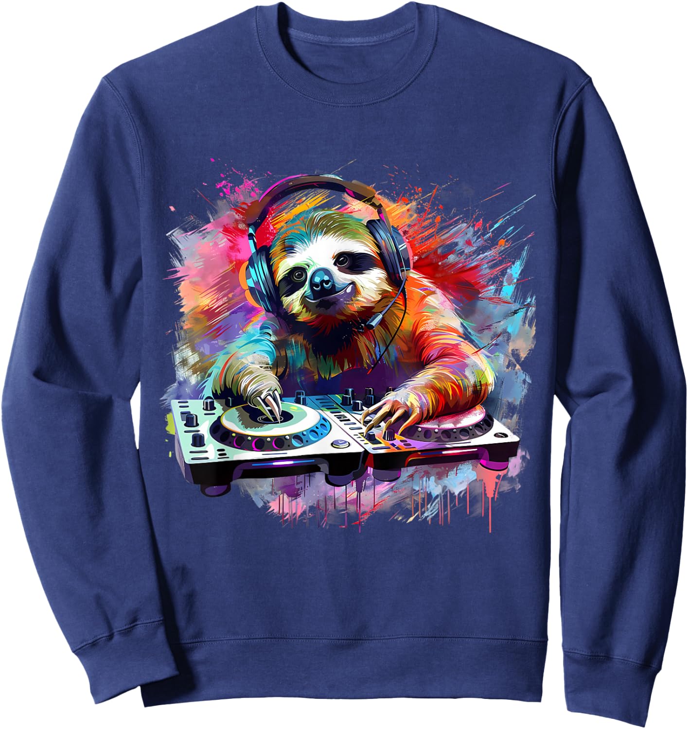 Sloth DJ Techno EDM Music Producer Turntable DJ Sloth House , black Sweatshirt - Sweatshirt | Navy