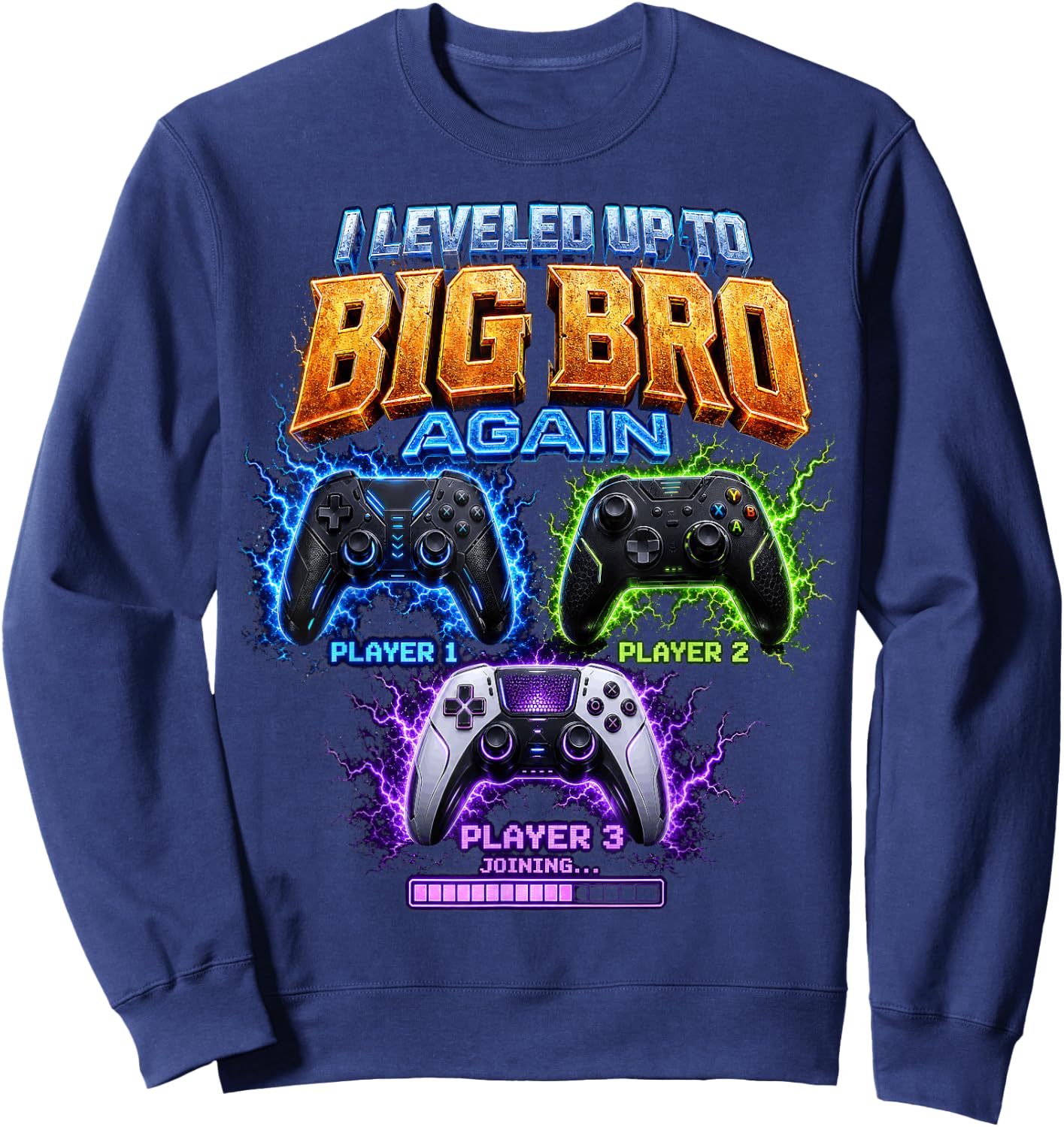 Gamer I Leveled Up to Big Bro Again Controller Boy Sweatshirt - Sweatshirt | Navy