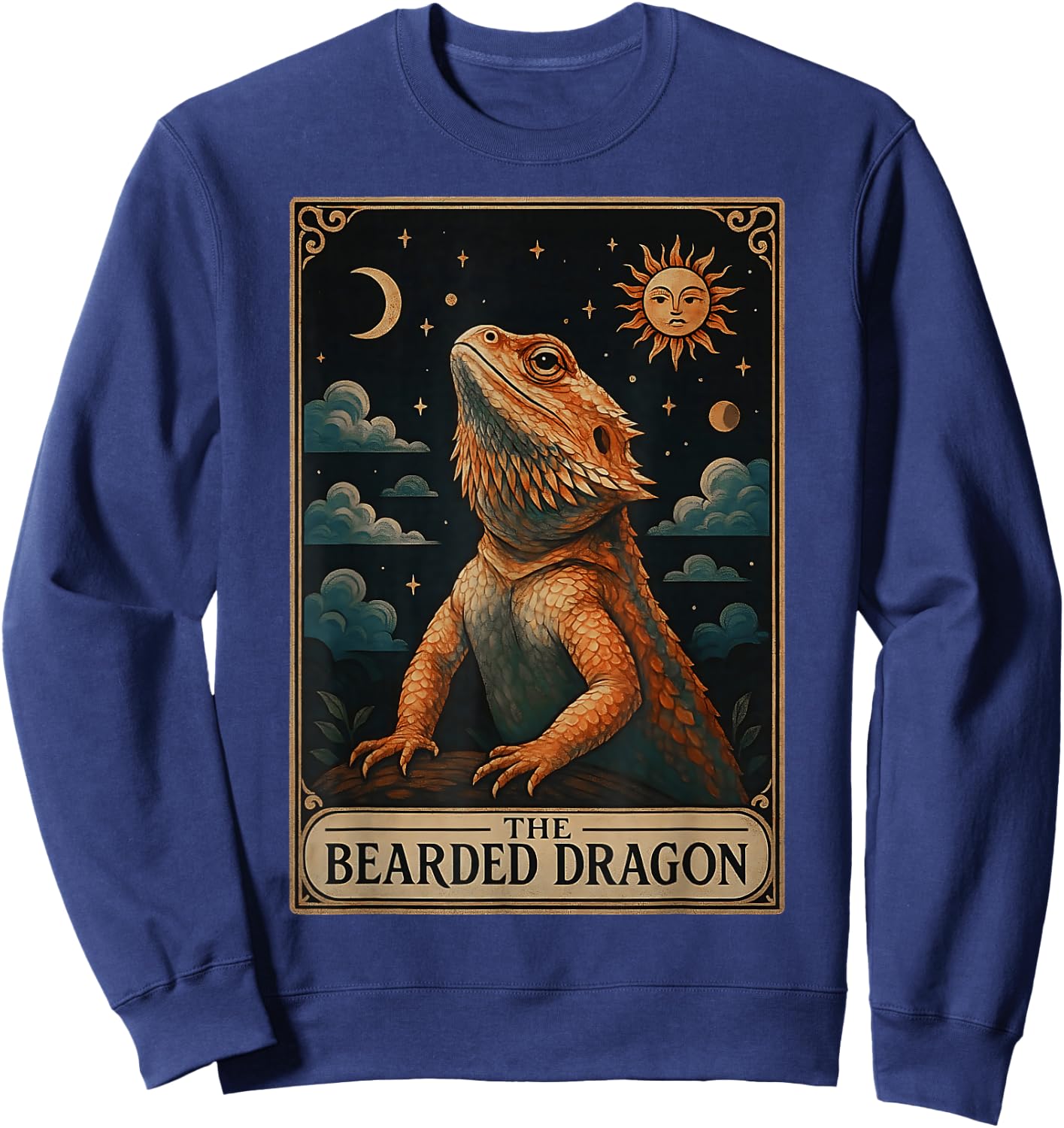 The Bearded Dragon Lizard Tarot Card Witchy Moon Sweatshirt - Sweatshirt | Navy