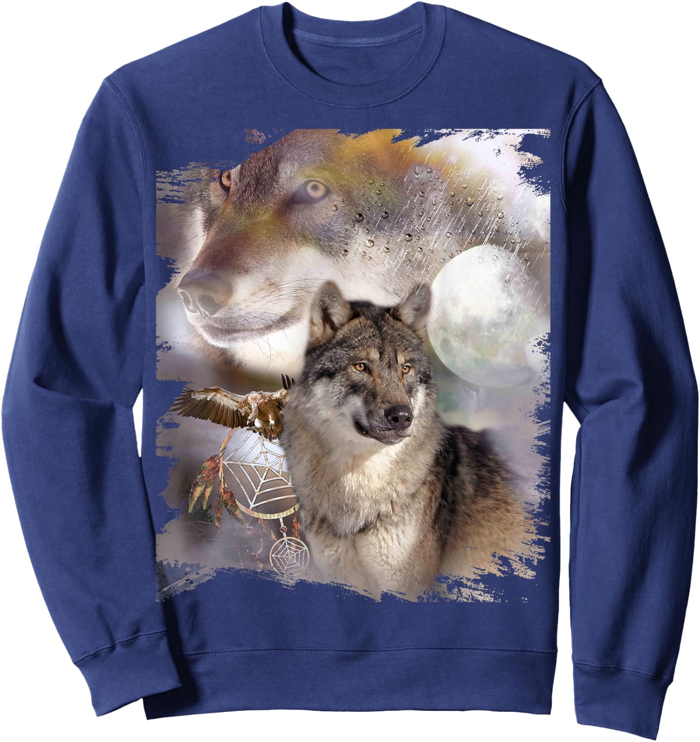 Wolf Dreamcatcher & Eagle, Moon Wolves Sweatshirt - Sweatshirt | Navy
