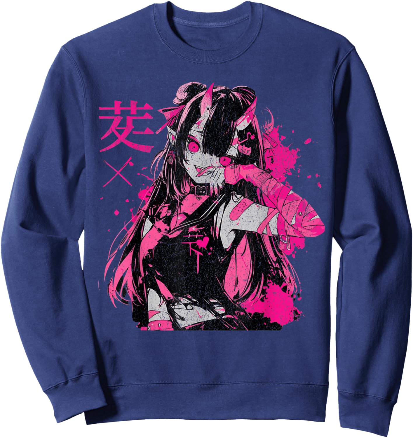 Goth Grunge Demon Anime Girl Waifu Horror Old Aesthetic Sweatshirt - Sweatshirt | Navy