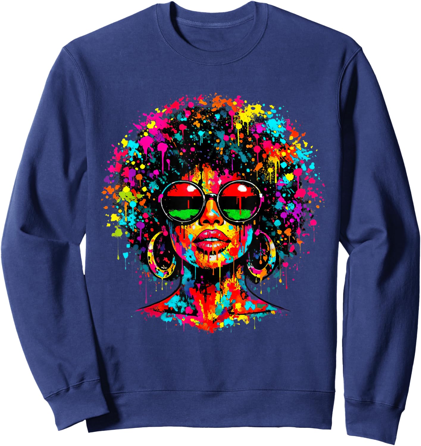 Juneteenth Black Queen Afro African Melanin Dripping Sweatshirt - Sweatshirt | Navy