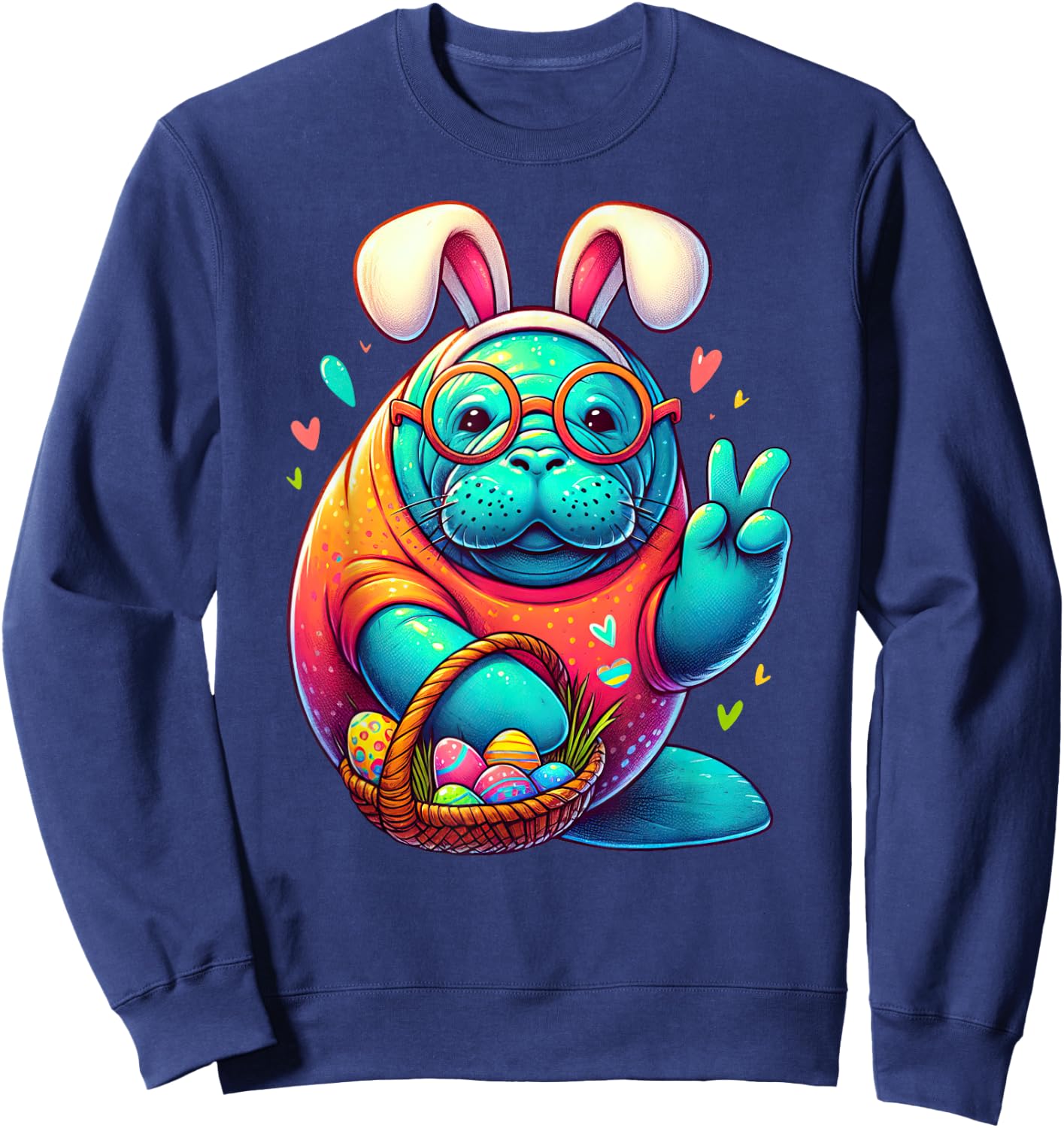 Funny Peace Sign Hand Manatee Easter Manatees Sweatshirt - Sweatshirt | Navy