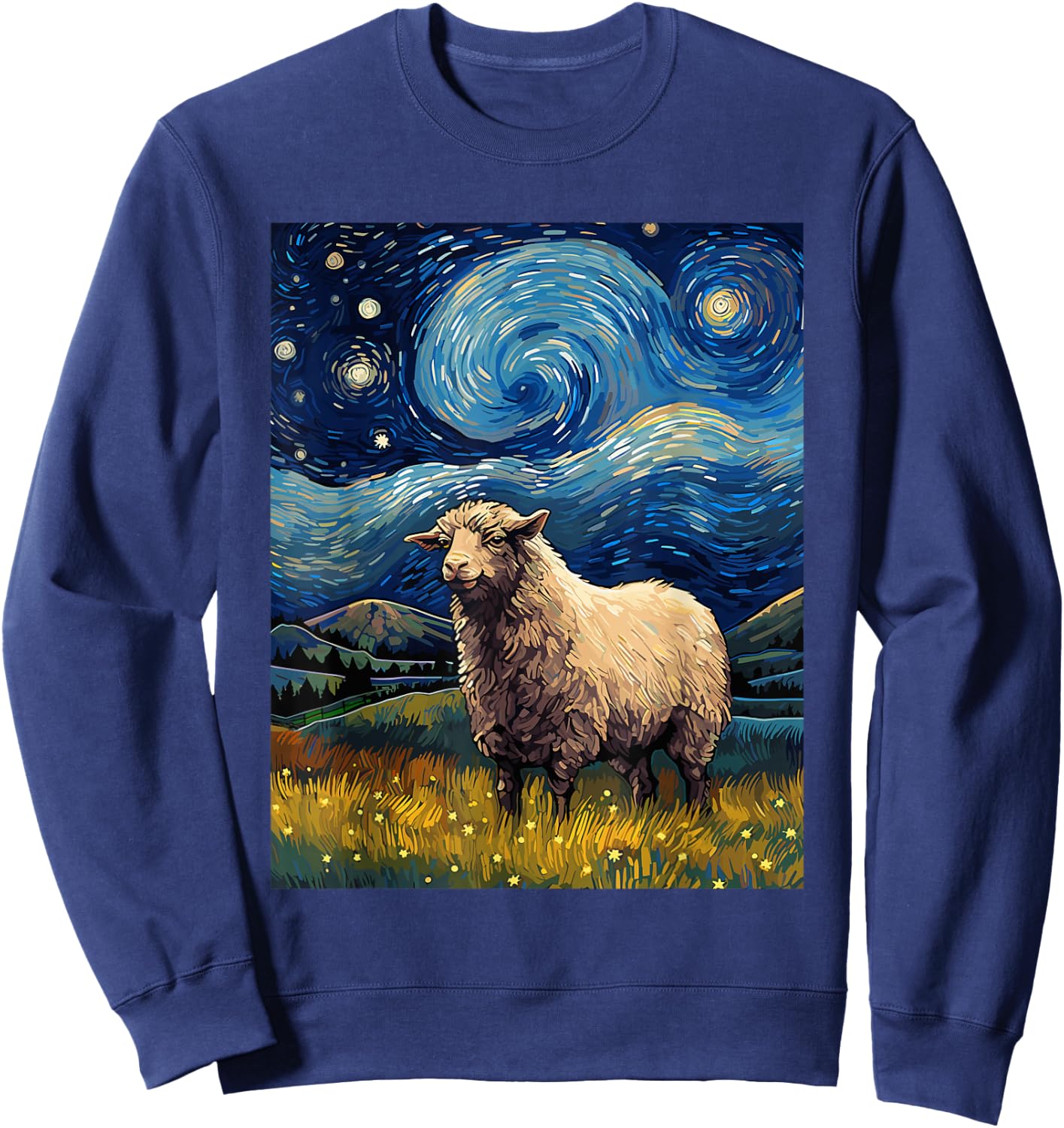Sheep Starry Night Van Gogh Art Lover Sweatshirt - Sweatshirt | Navy