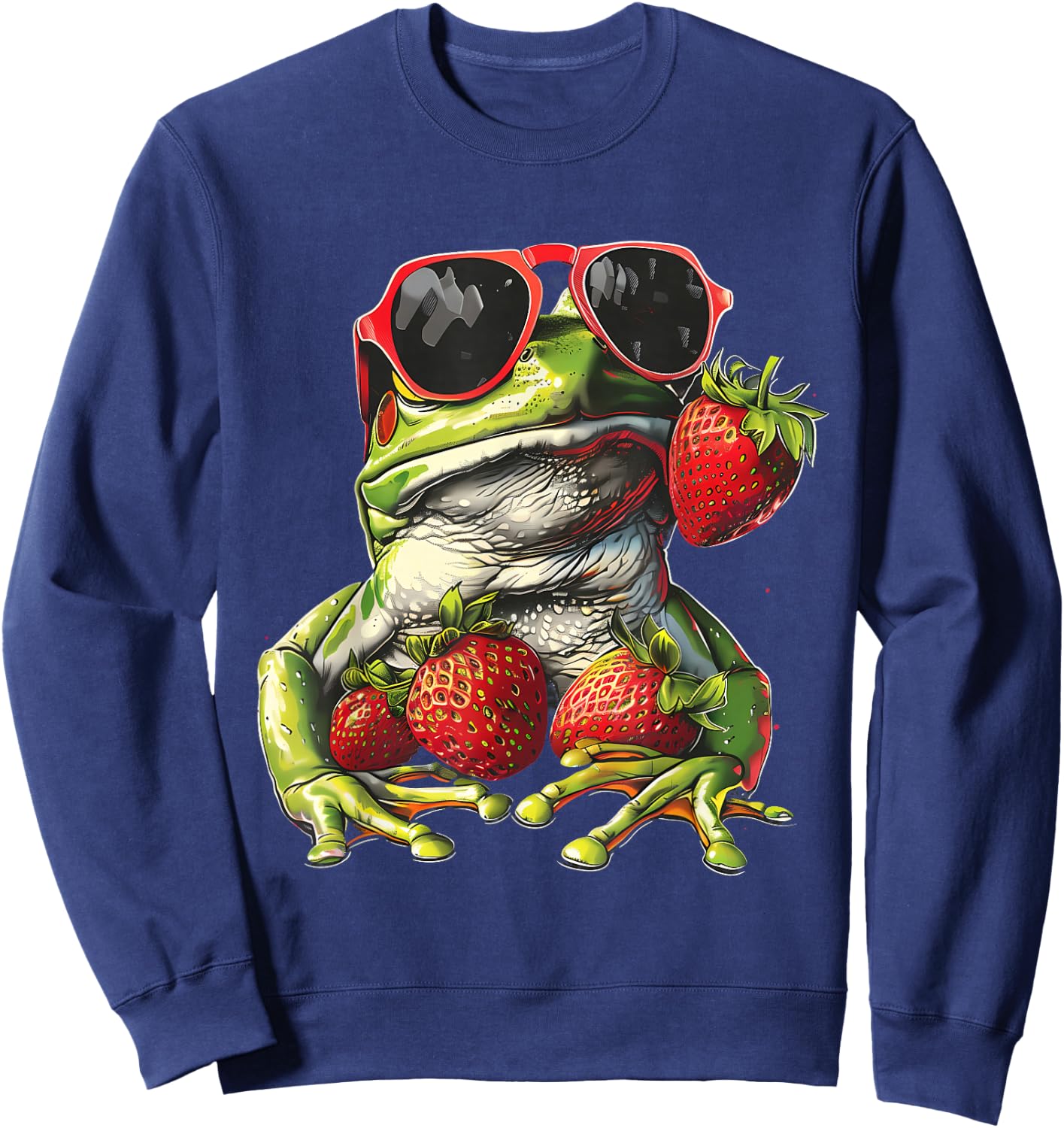 Strawberry Frog Sunglasses Wildlife Artwork Strawberry Fruit Sweatshirt - Sweatshirt | Navy