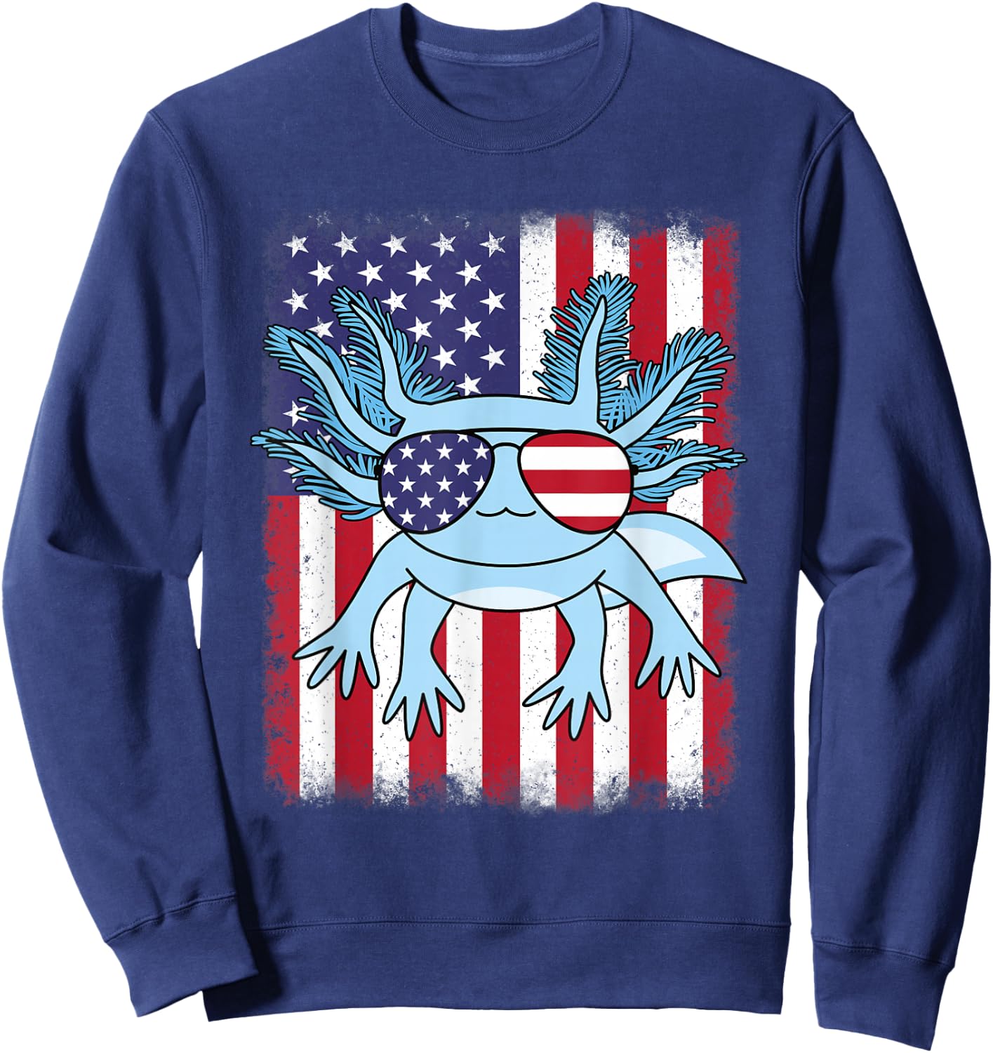 Patriotic Axolotl American Flag Funny Axolotl 4th Of July Women Kids Men Sweatshirt - Sweatshirt | Navy
