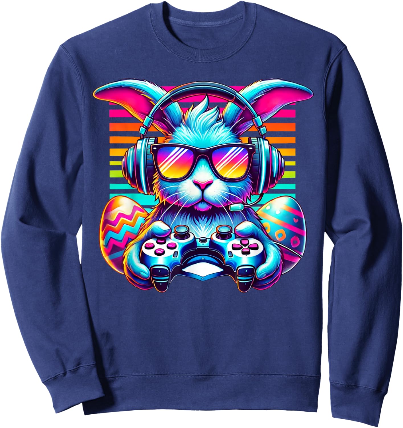 Happy Easter Bunny Egg Gamer Funny Video Game Kids Gaming Sweatshirt - Sweatshirt | Navy