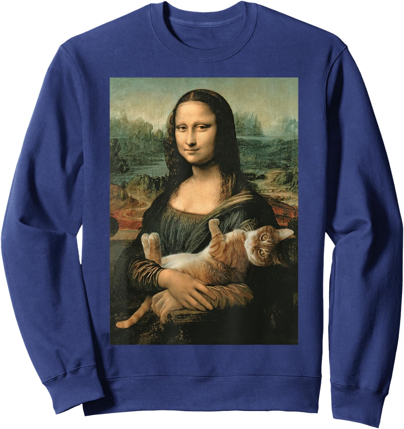 Mona Lisa With Orange Cat Funny Art Painting Sweatshirt - Sweatshirt | Navy