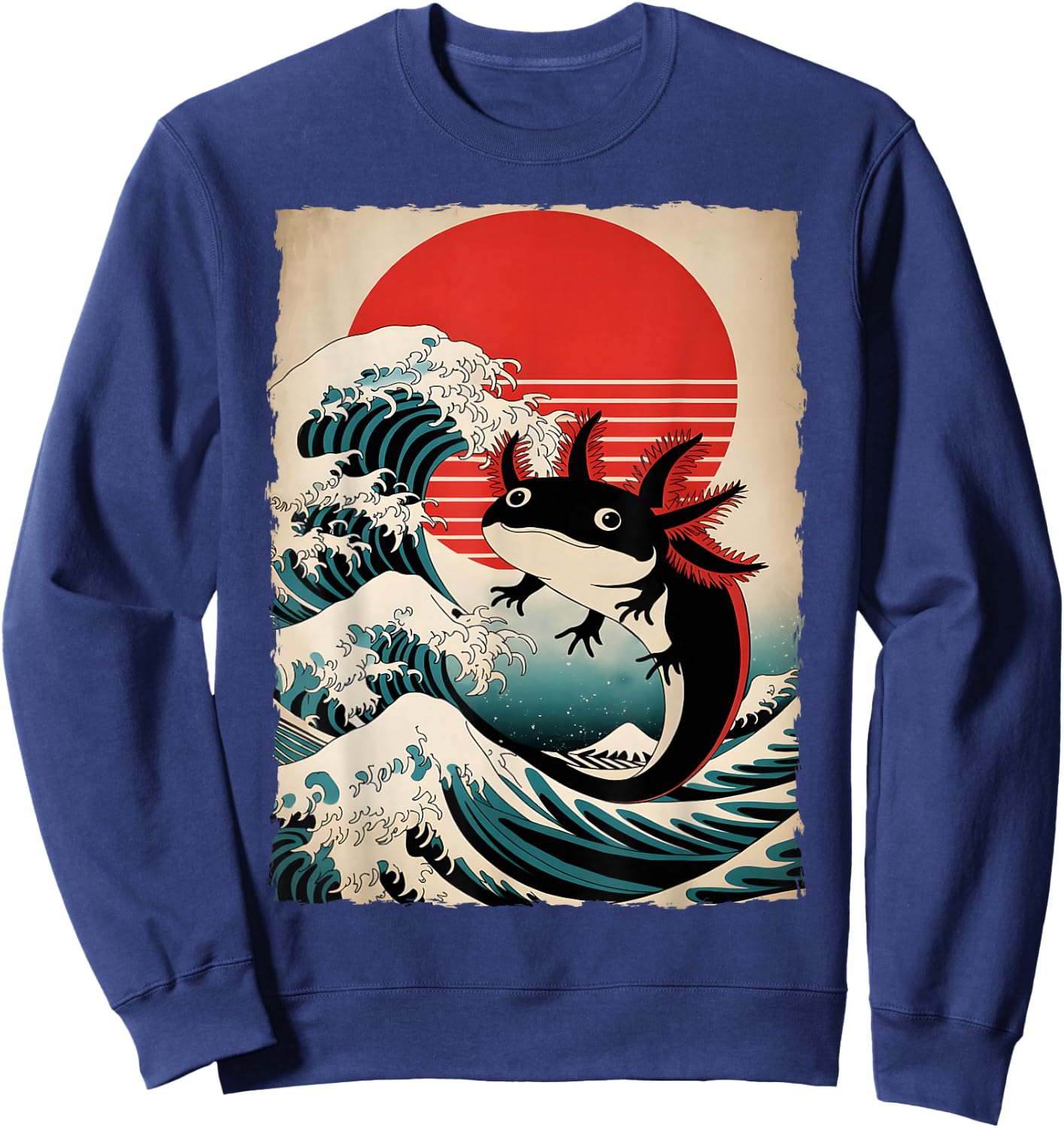 Axolotl Girls Teens Kid Japanese Art Retro Axolotl Graphic Sweatshirt - Sweatshirt | Navy
