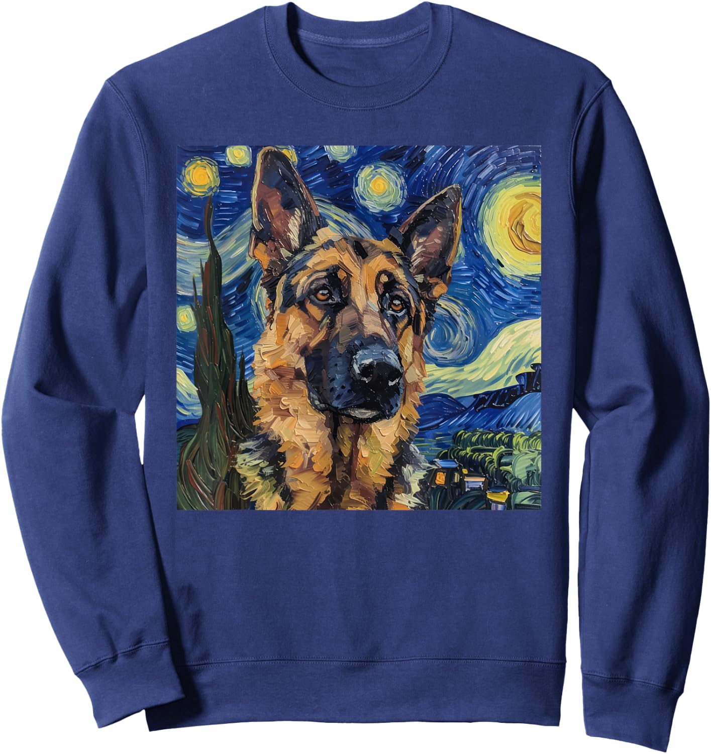 German Shepherd Dog Van Gogh Style Starry Night Sweatshirt - Sweatshirt | Navy
