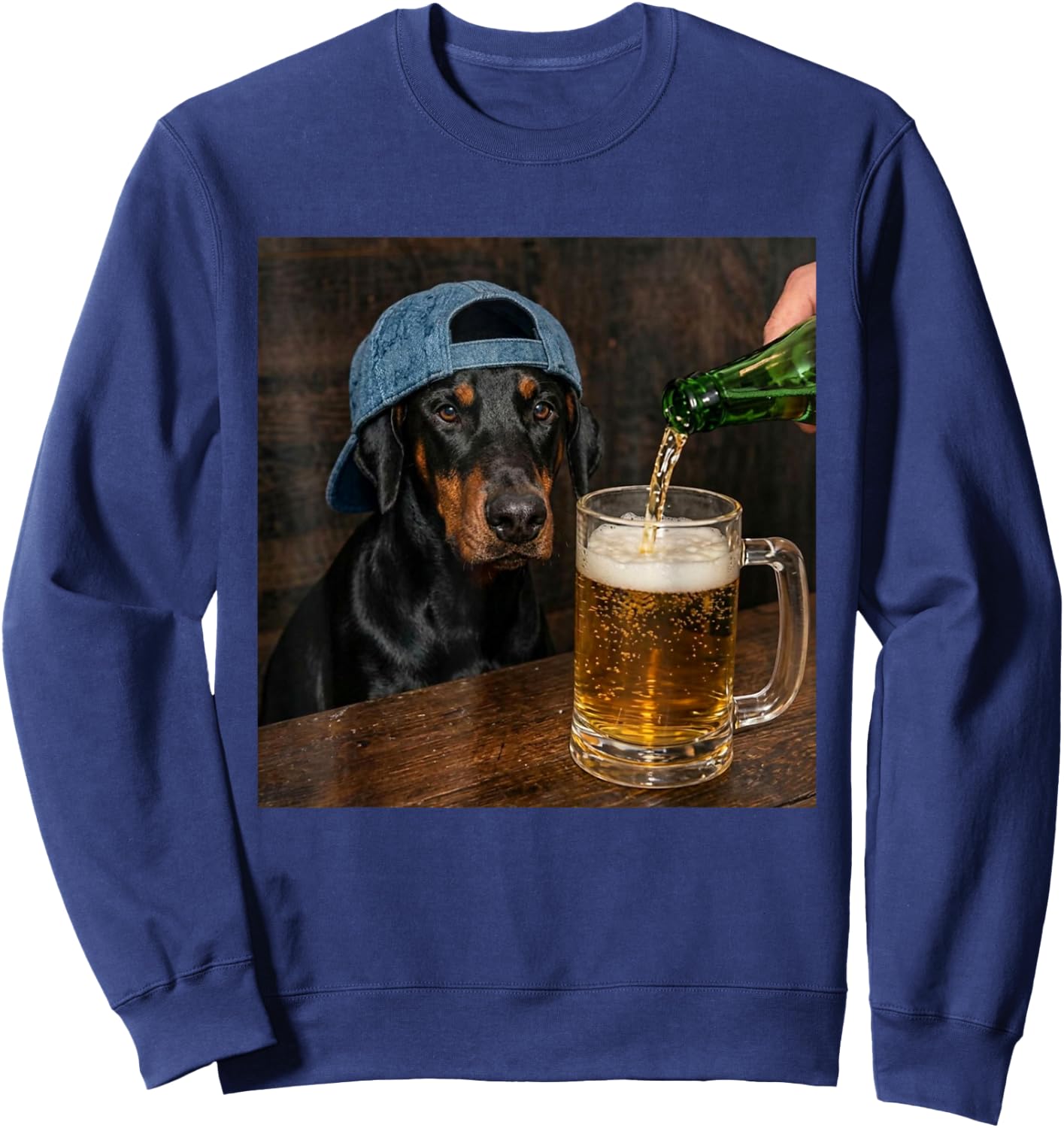 Doberman Drinking Beer Funny Doberman Dog Meme Sweatshirt - Sweatshirt | Navy