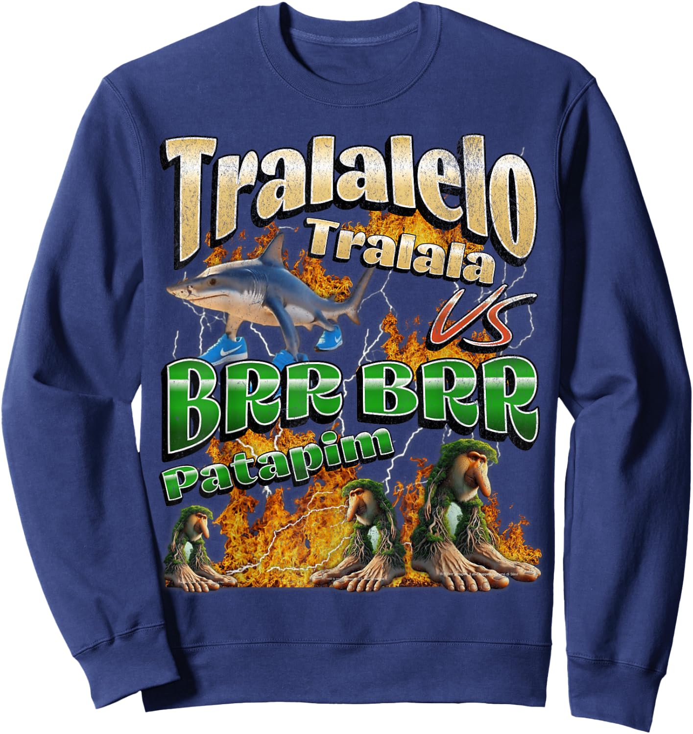 Tralalelo VS Brr Patapim Funny Italian Brainrot Meme Graphic Sweatshirt - Sweatshirt | Navy