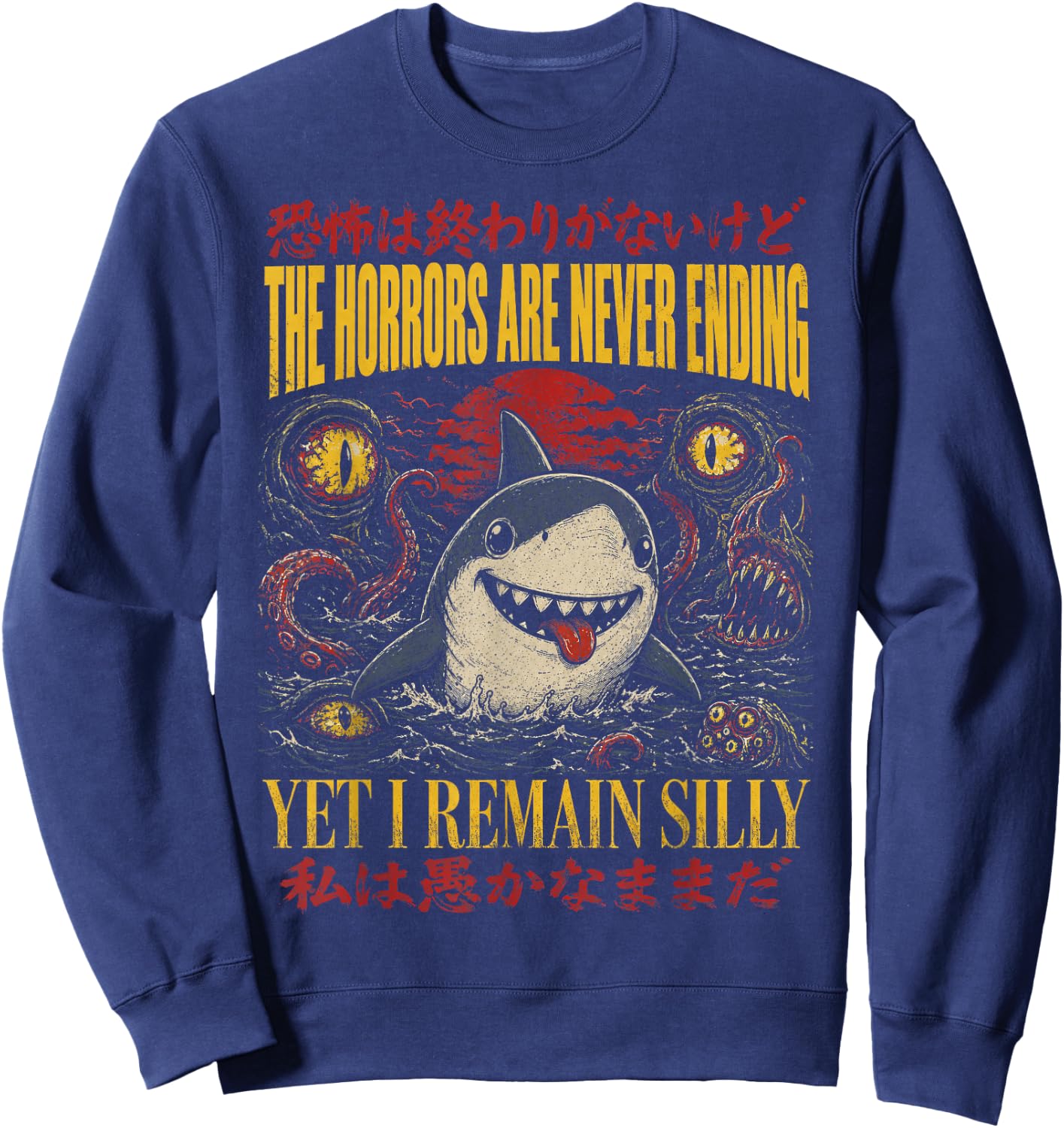 Silly Shark Japanese Horror Occult Meme Sweatshirt - Sweatshirt | Navy