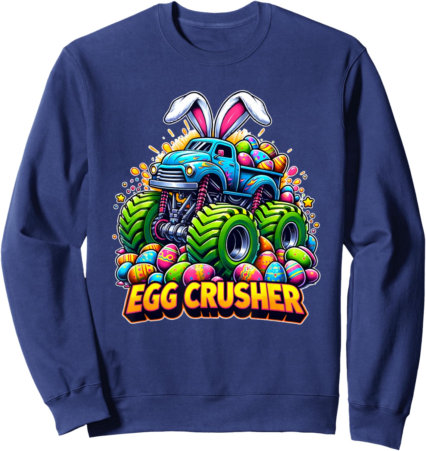 Easter Bunny Monster Truck Funny easter day toddler Sweatshirt - Sweatshirt | Navy