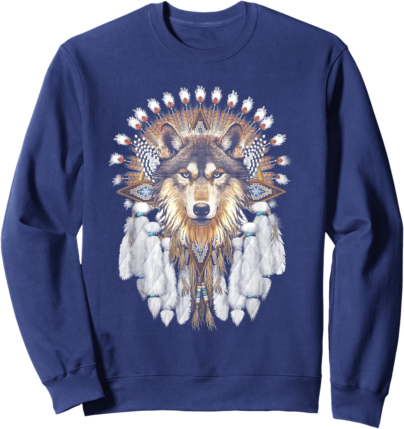 Native American Wolf Feather Sweatshirt - Sweatshirt | Navy