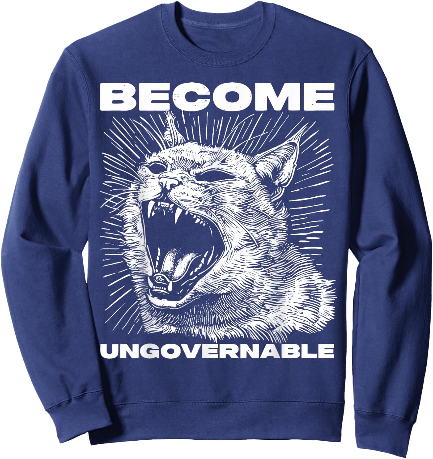 Vintage Angry Cat Become Unregable Funny Cat Meme Sweatshirt - Sweatshirt | Navy