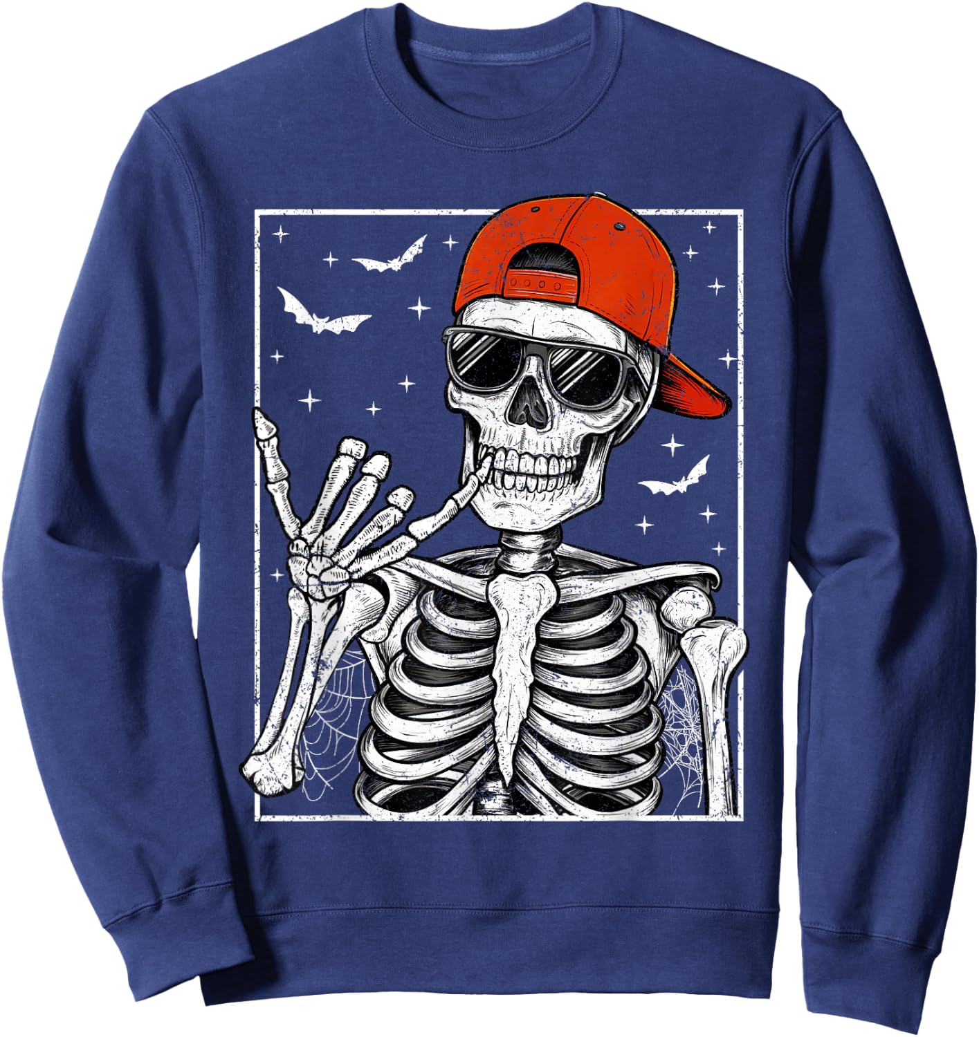 Skeleton Rock Hand Halloween Costume Cool Rock Music Rocker Sweatshirt - Sweatshirt | Navy