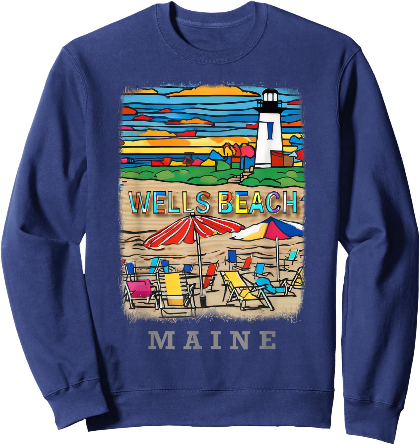 Wells Beach Maine ME Coastal Charm SD494 Men Women Girls Kids Sweatshirt - Sweatshirt | Navy