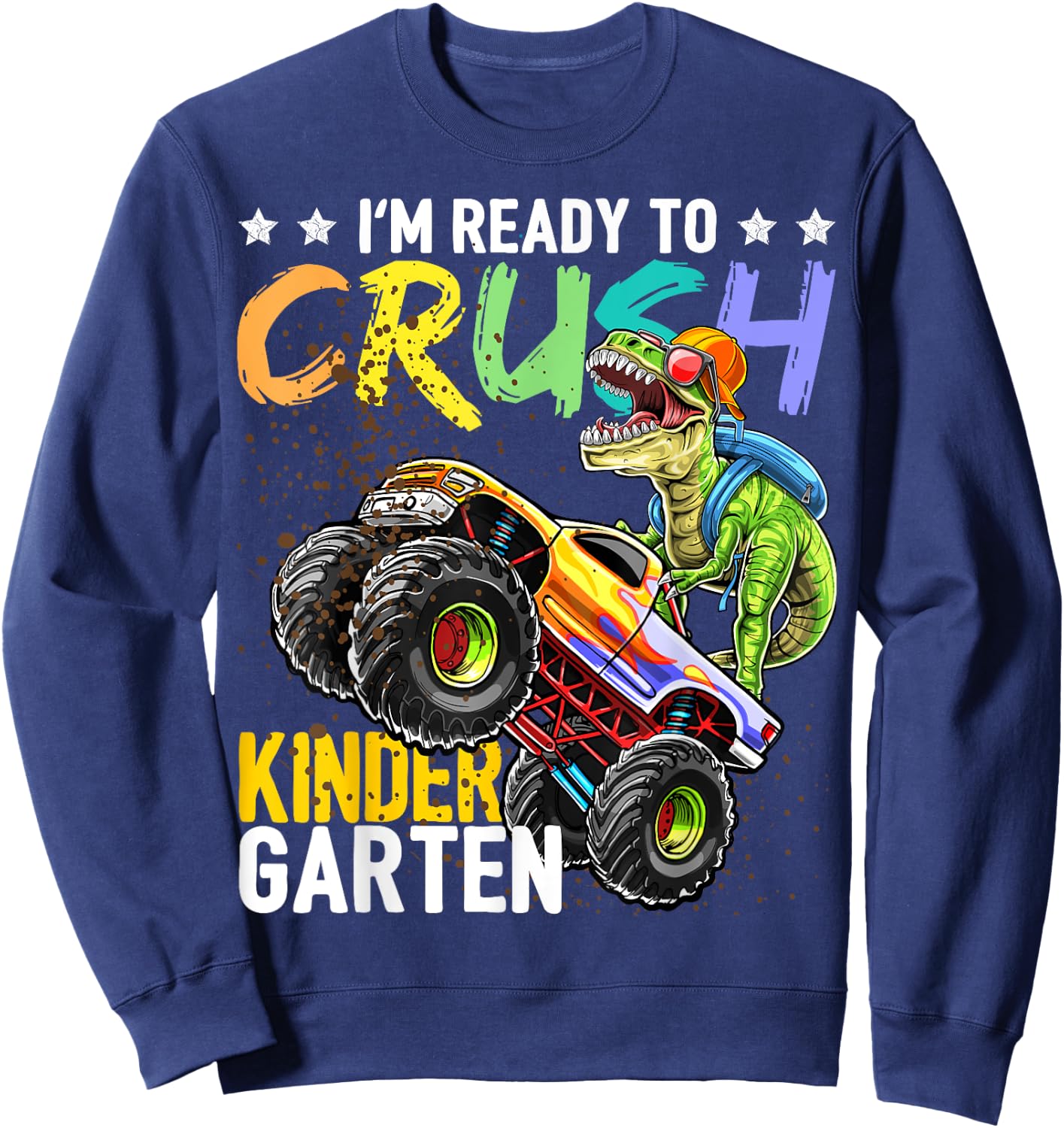 Kindergarten Dinosaur Monster Truck Back to School Boys Gift Sweatshirt - Sweatshirt | Navy