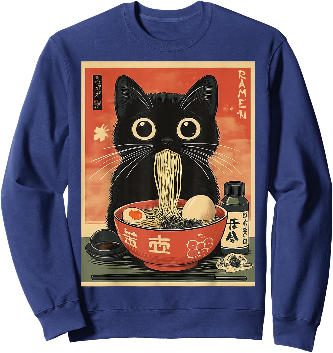 Kawaii Noodle Soup Anime Japanese Ramen Cat Girl Sweatshirt - Sweatshirt | Navy