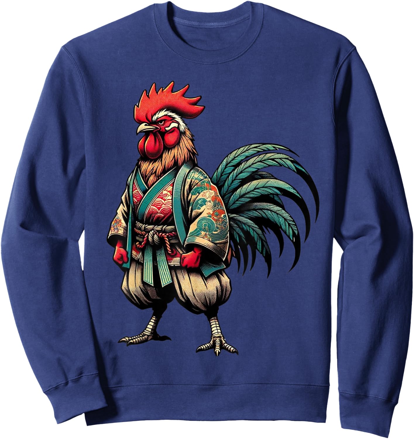 Cockfighting Papyrus Scroll Japanese Art Fighter Rooster Sweatshirt - Sweatshirt | Navy
