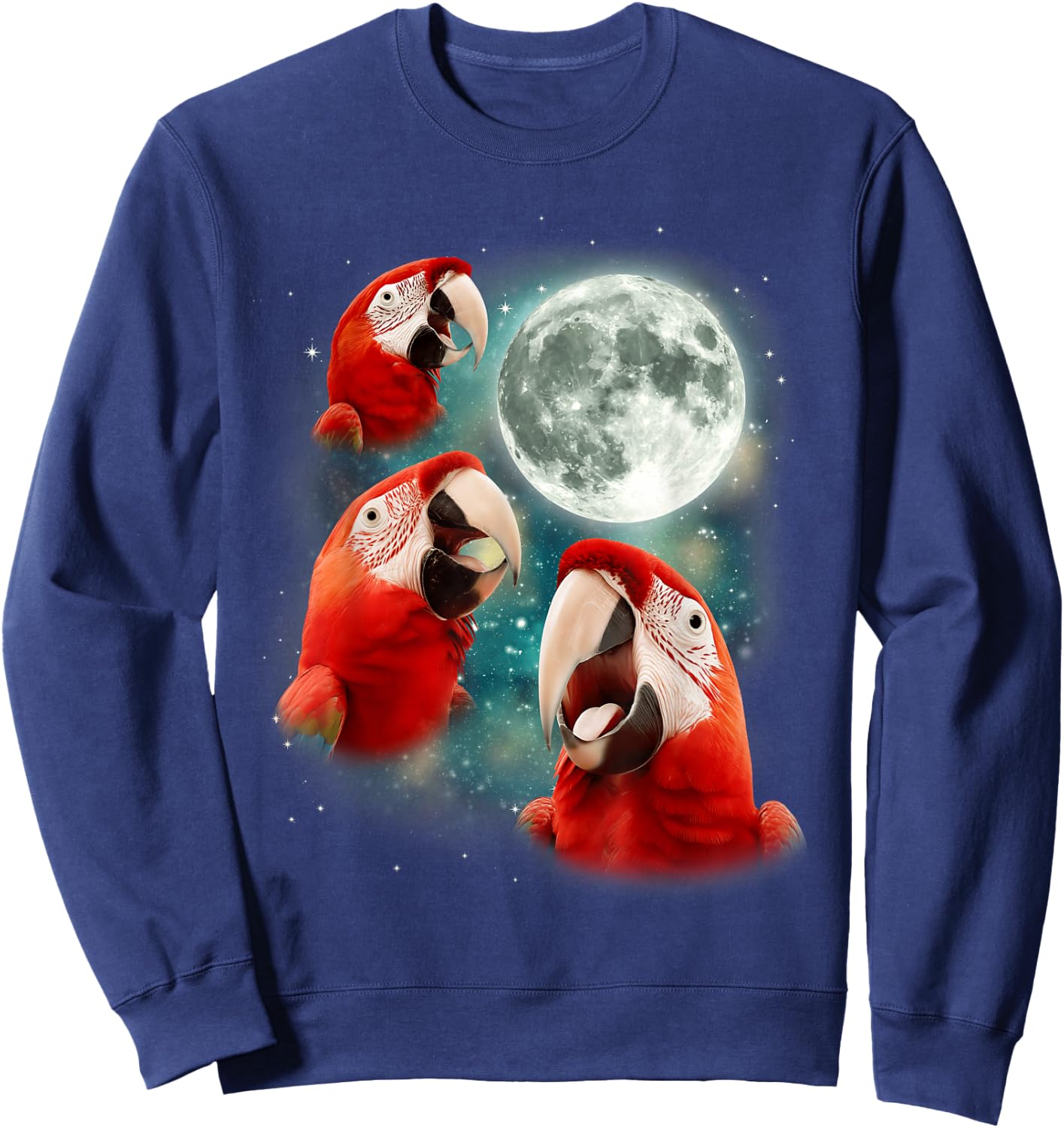 Three Parrot Moon | 3 Parrot Funny Weird Cursed Meme Sweatshirt - Sweatshirt | Navy