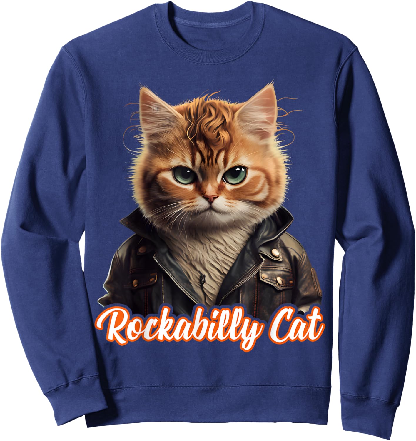 Rockabilly Cat Rock n Roll Music Retro Cat 50s 60s , black Sweatshirt - Sweatshirt | Navy
