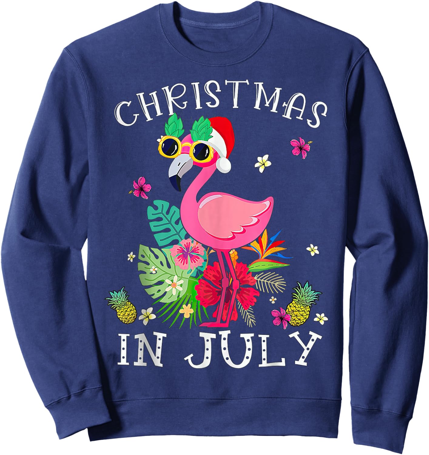 Christmas in July Pink Flamingo Hawaii Sweatshirt - Sweatshirt | Navy