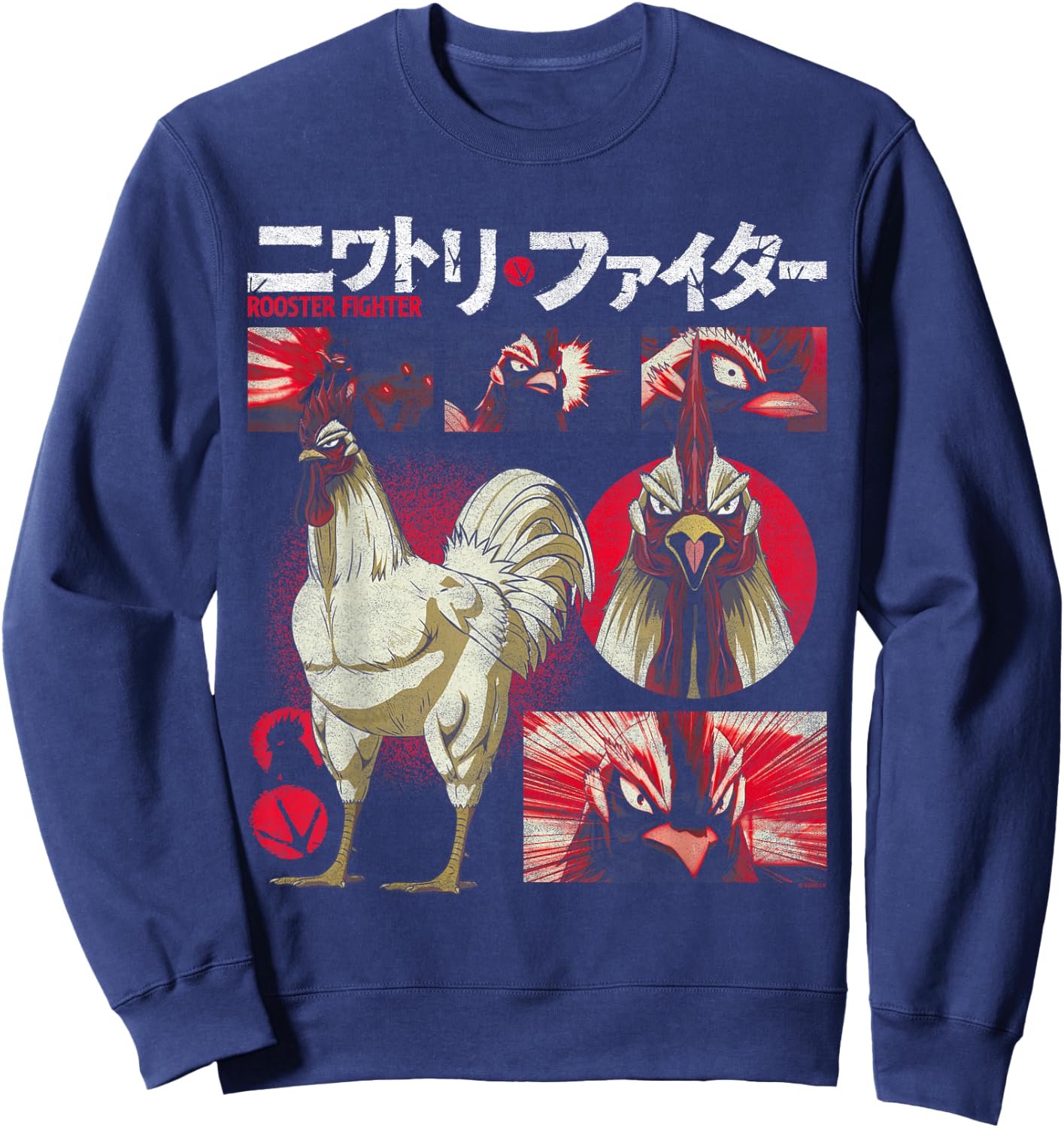 Rooster Fighter Keiji Collage Red Tone Action Anime Sweatshirt - Sweatshirt | Navy